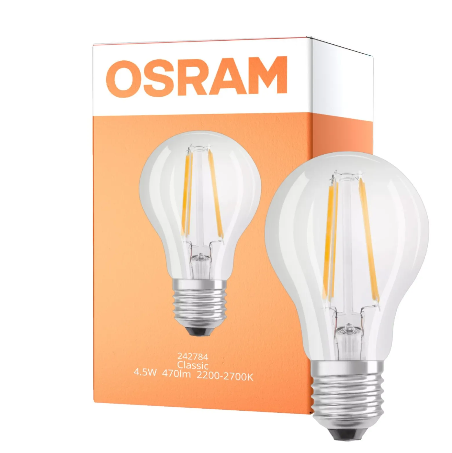 Osram Parathom LED E27 Päron Klar 4.5W 470lm - 822-827 Dim To Warm | Ersättare 40W