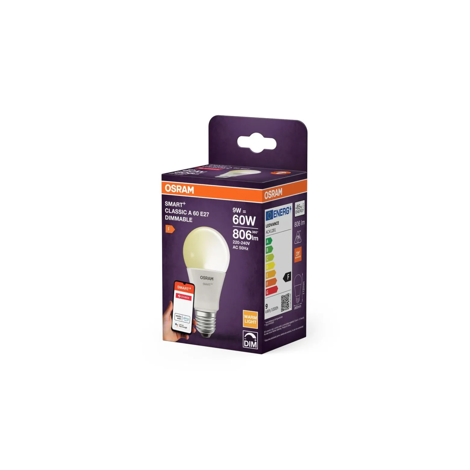 Osram Smart+ Classic LED E27 Päron Matt 9W 806lm - 827 Extra Varm Vit | Zigbee Dimbar - Ersättare 60W