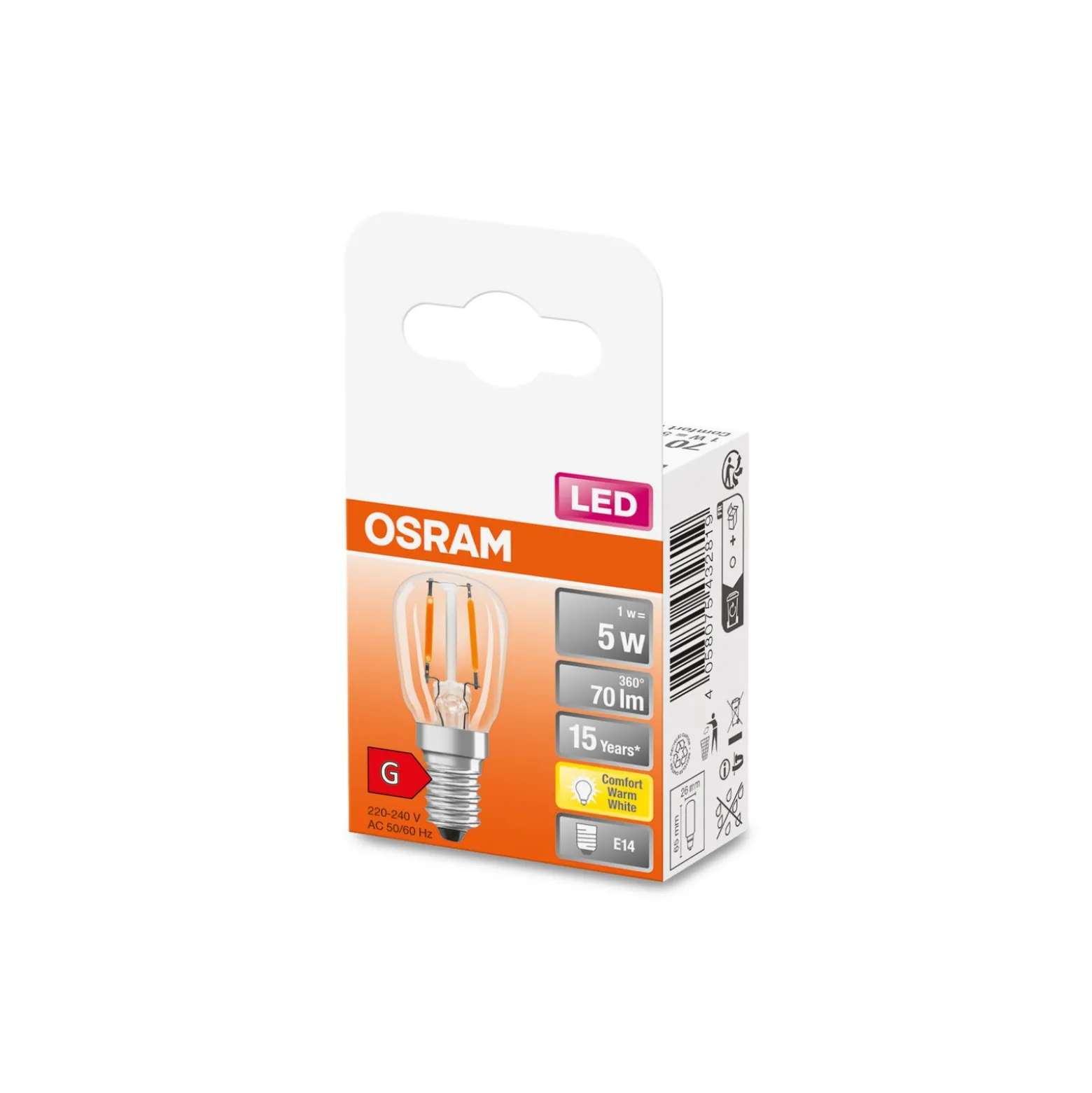 Osram Speciell T LED E14 Rörformad Filament Klar 1.6W 50lm - 824 Extra Varm Vit | Ersättare 5W