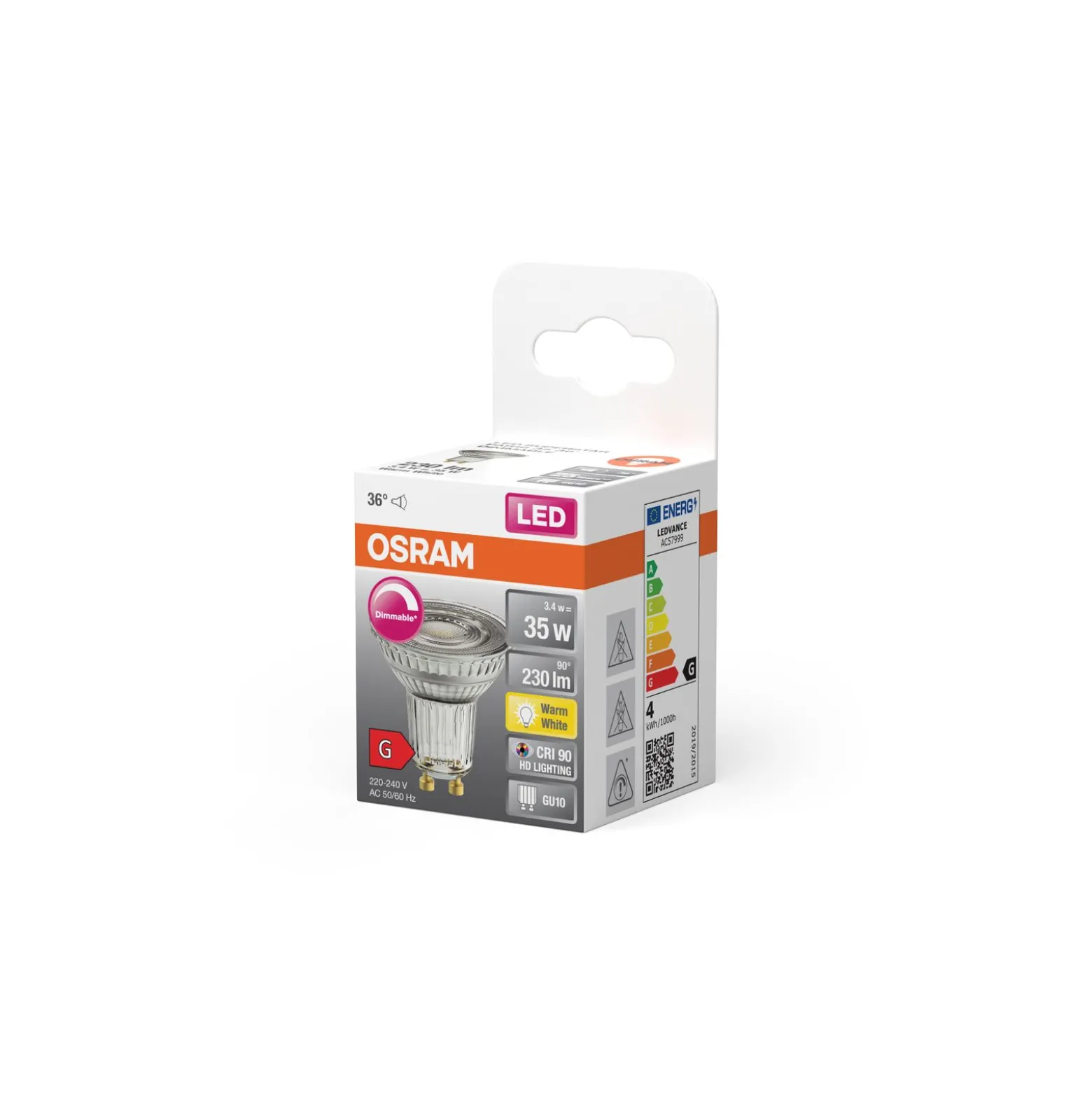 Osram Superstar LED GU10 Spot Klar 3.4W 230lm - 927 Extra Varm Vit | Dimbar - Bästa färgåtergivning