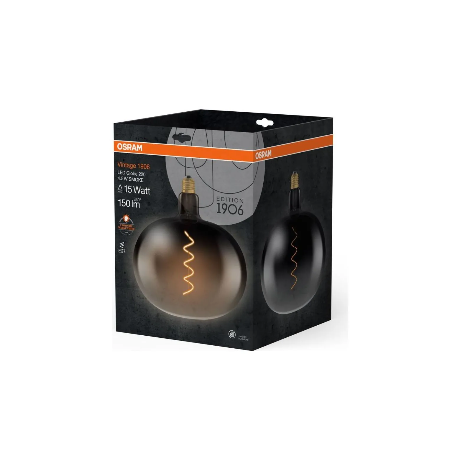 Osram Vintage 1906 LED Classic Globe LED E27 Special Filament Smoke 4.5W 150lm - 818 Extra Varm Vit | Ersättare 15W