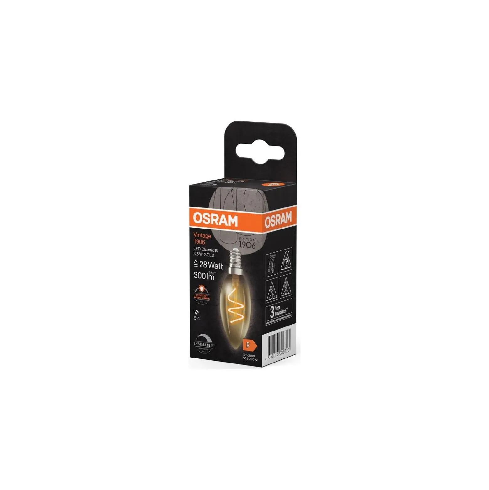 Osram Vintage 1906 LED Classic Slim E14 Kronljus Filament Guld 3.5W 300lm - 922 Extra Varm Vit | Bästa Färgåtergivning - Dimbar - Ersättare 25W