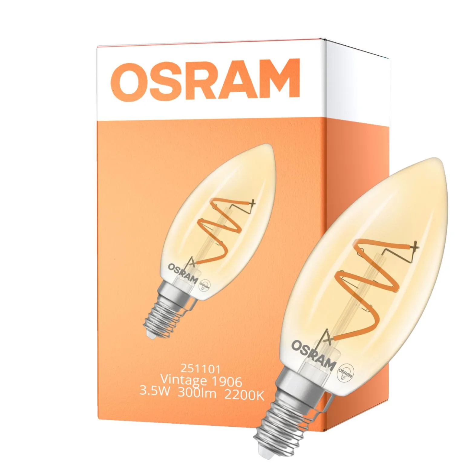 Osram Vintage 1906 LED Classic Slim E14 Kronljus Filament Guld 3.5W 300lm - 922 Extra Varm Vit | Bästa Färgåtergivning - Dimbar - Ersättare 25W