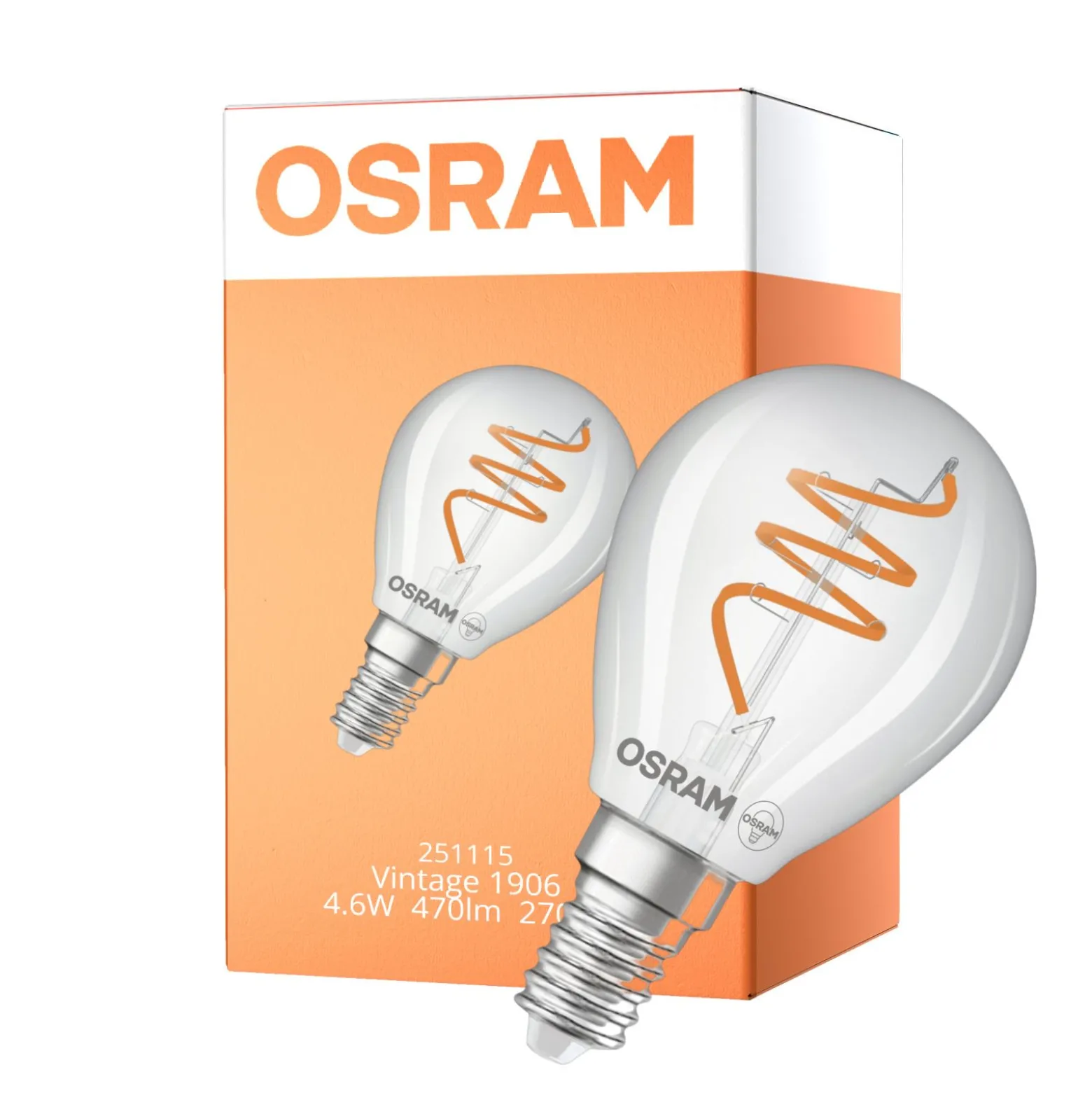 Osram Vintage 1906 LED Classic Slim E14 Päron Filament Klar 4.6W 470lm - 927 Extra Varm Vit | Bästa Färgåtergivning - Dimbar - Ersättare 40W