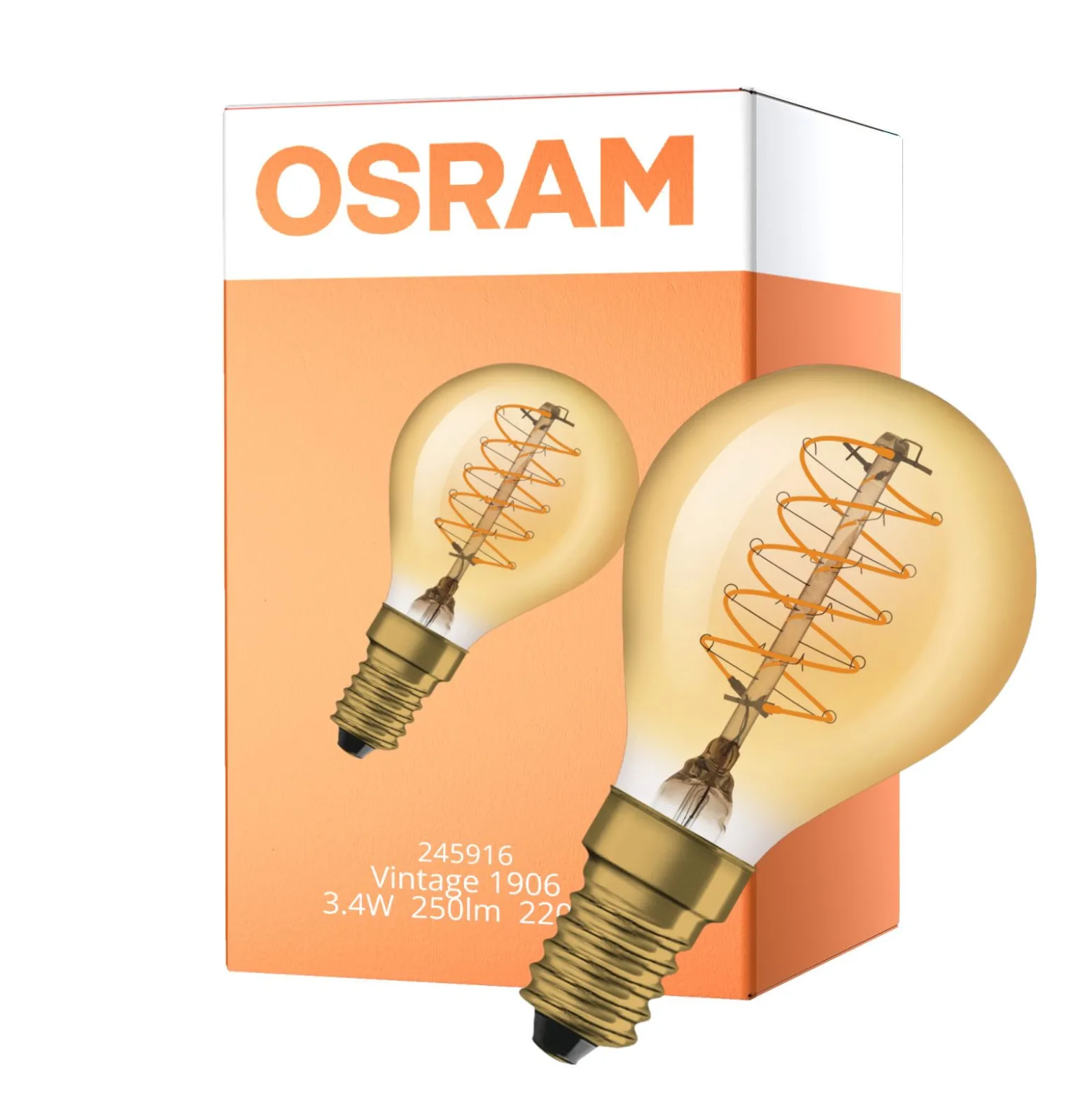 Osram Vintage 1906 LED E14 Ball Filament Gold 3.4W 250lm - 822 Extra Warm White | Dimmable