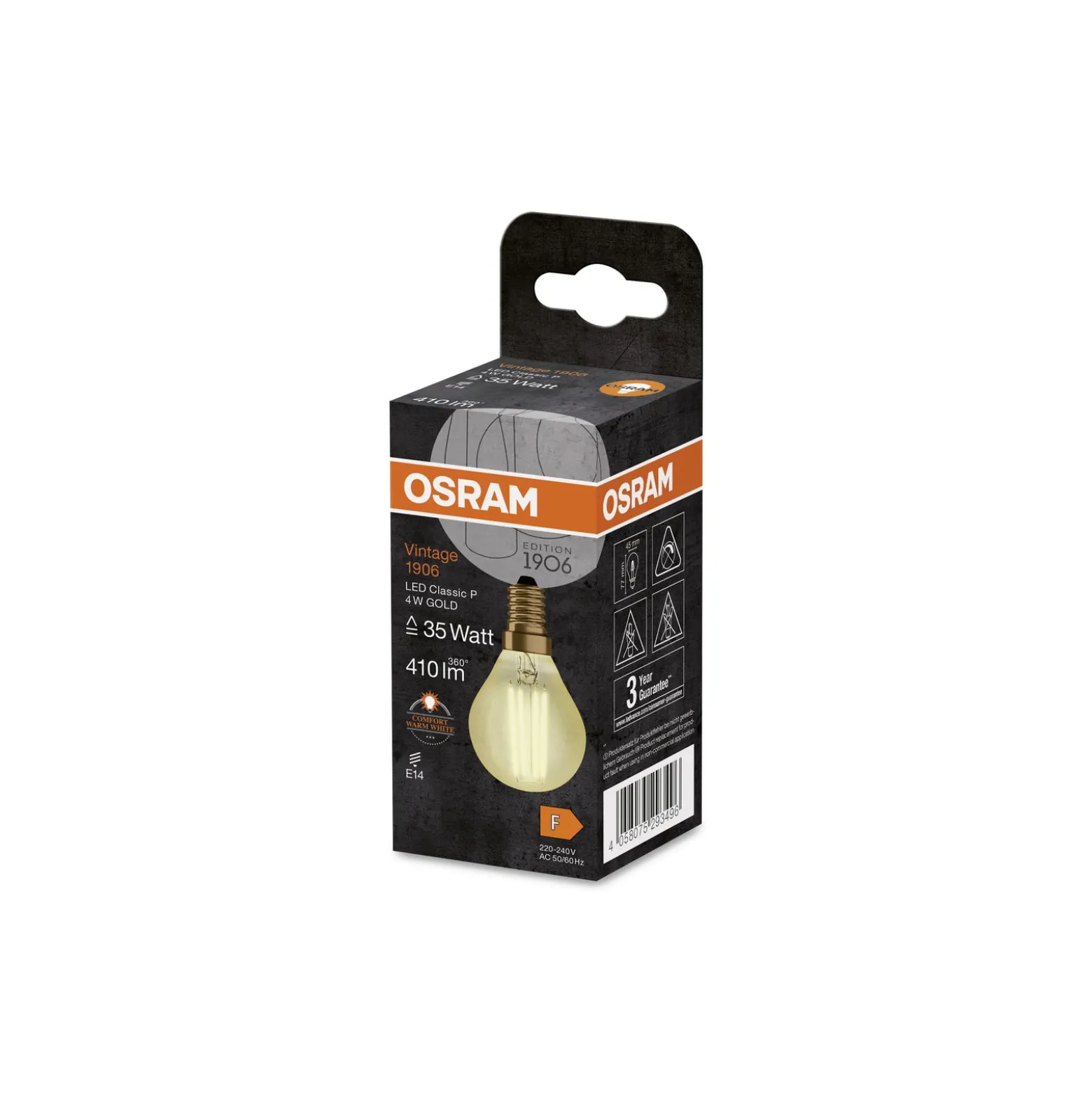 Osram Vintage 1906 LED E14 boll Filament Guld 4W 420lm - 825 Extra Varm Vit | Ersättare 35W