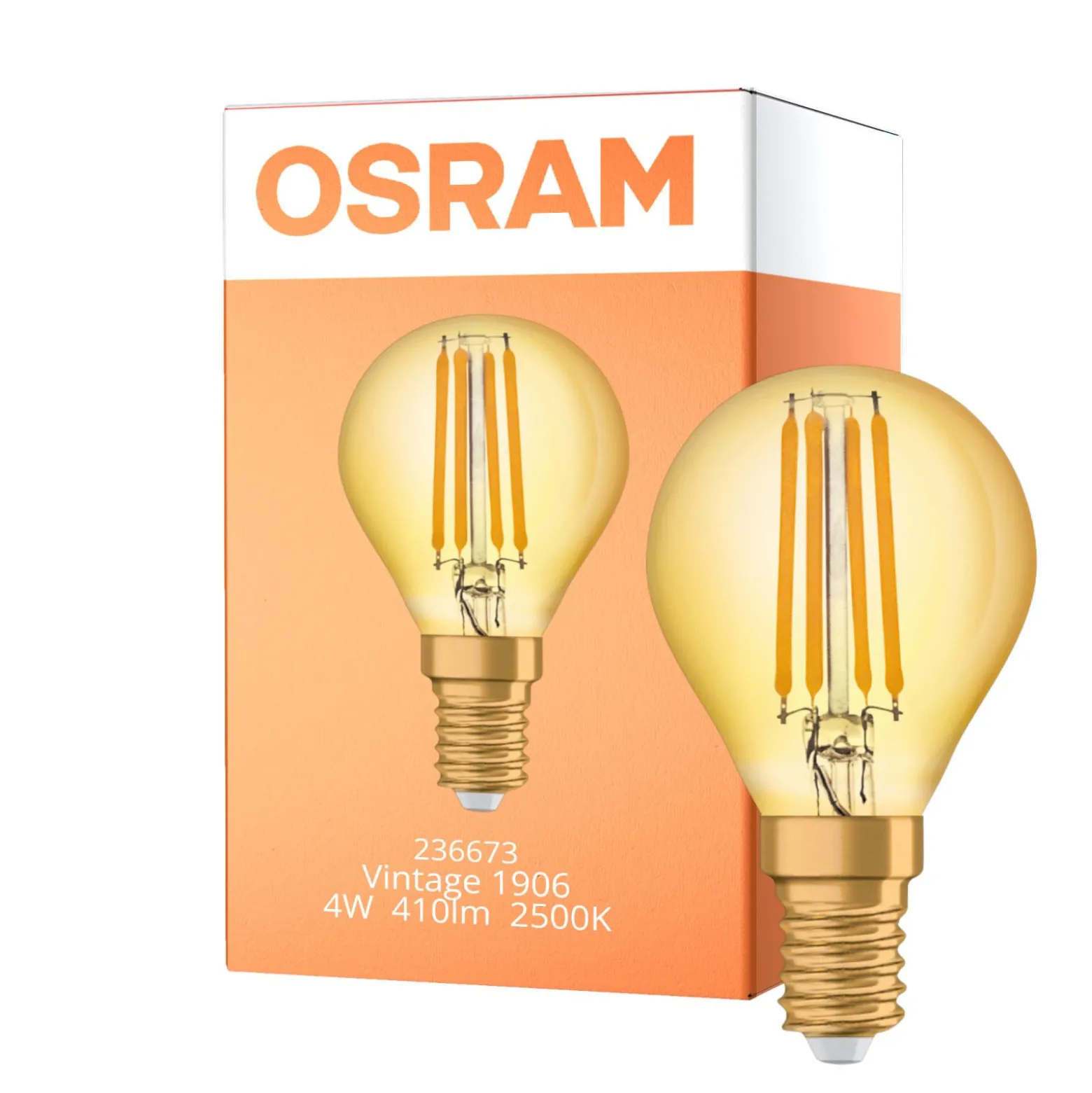 Osram Vintage 1906 LED E14 boll Filament Guld 4W 420lm - 825 Extra Varm Vit | Ersättare 35W