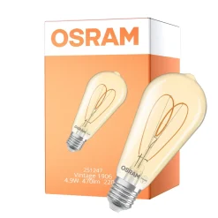 Osram Vintage 1906 LED E27 Edison Filament Guld 4.9W 470lm - 922 Extra Varm Vit | Bästa Färgåtergivning - Dimbar - Ersättare 40W