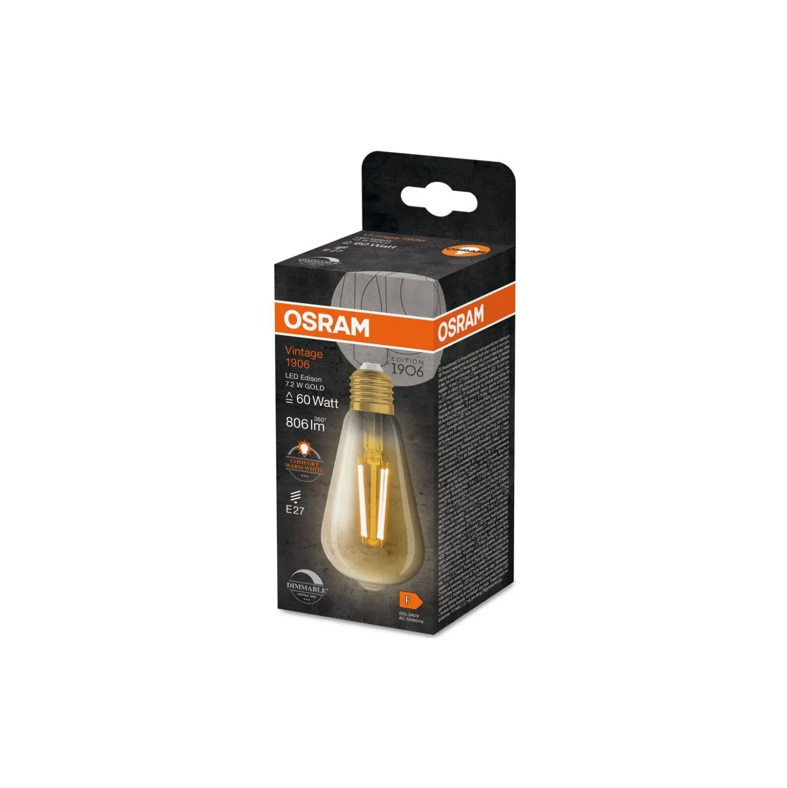 Osram Vintage 1906 LED E27 Edison Filament Guld 7.2W 806lm - 824 Extra Varm Vit | Ersättare 60W