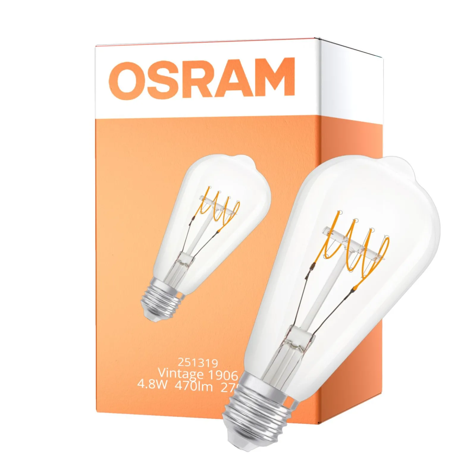 Osram Vintage 1906 LED E27 Edison Filament Klar 4.8W 470lm - 827 Extra Varm Vit | Dimbar - Ersättare 40W