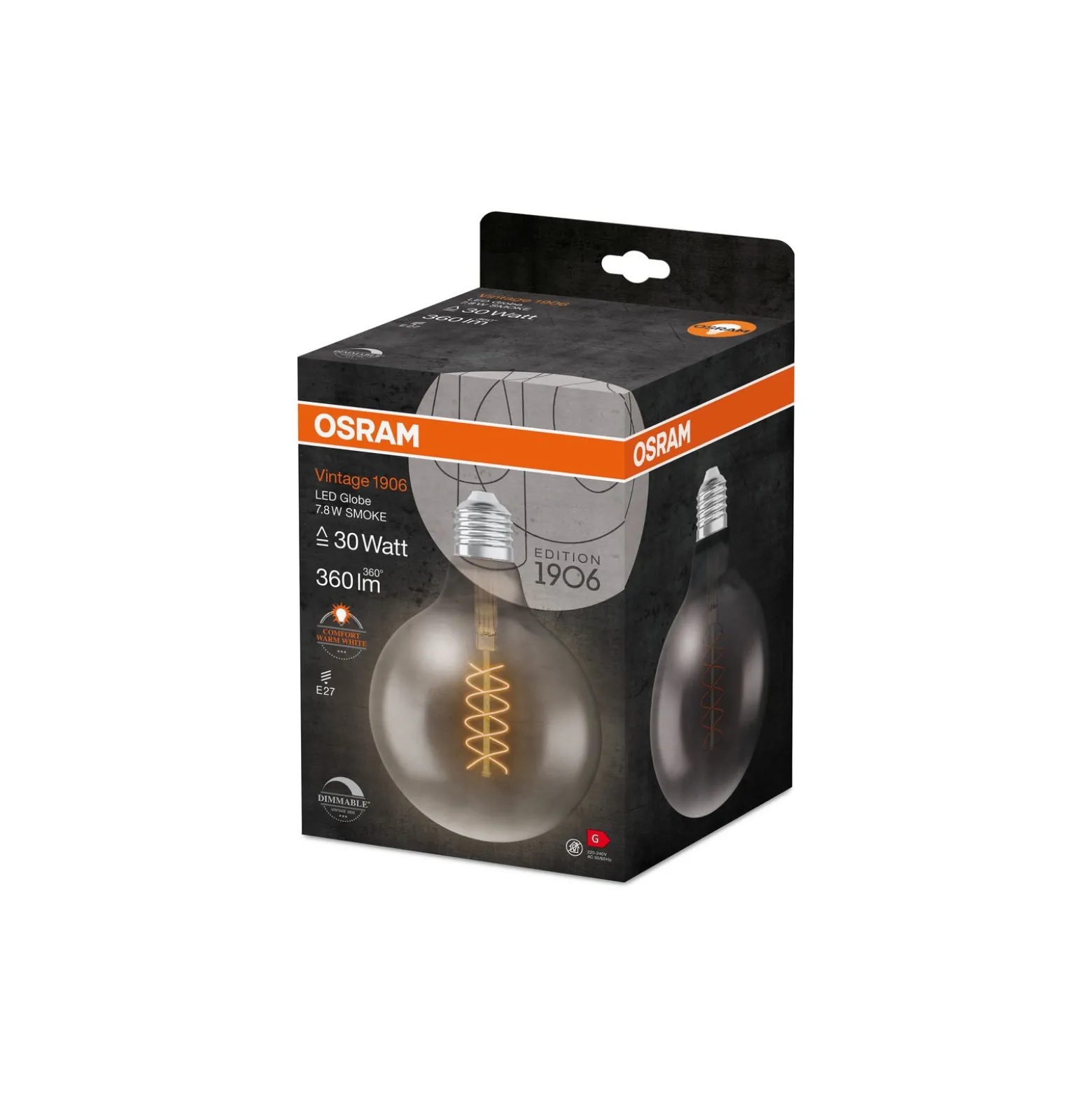 Osram Vintage 1906 LED E27 Globe Filament Smokey 125mm 7.8W 360lm - 818 Extra Warm White | Dimmable