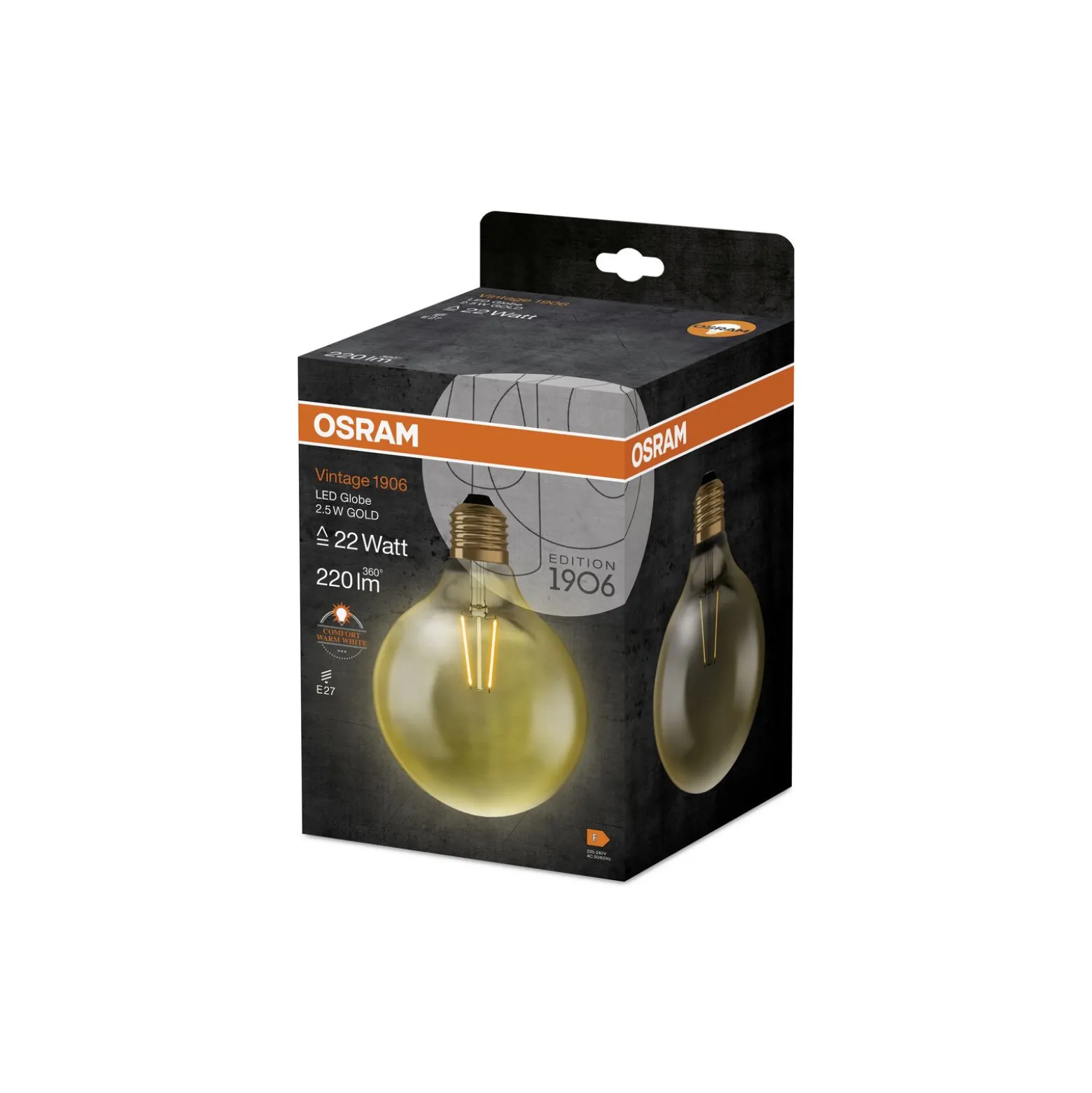 Osram Vintage 1906 LED E27 Globe Filament Guld 125mm 2.8W 200lm - 824 Extra Varm Vit | Ersättare 25W