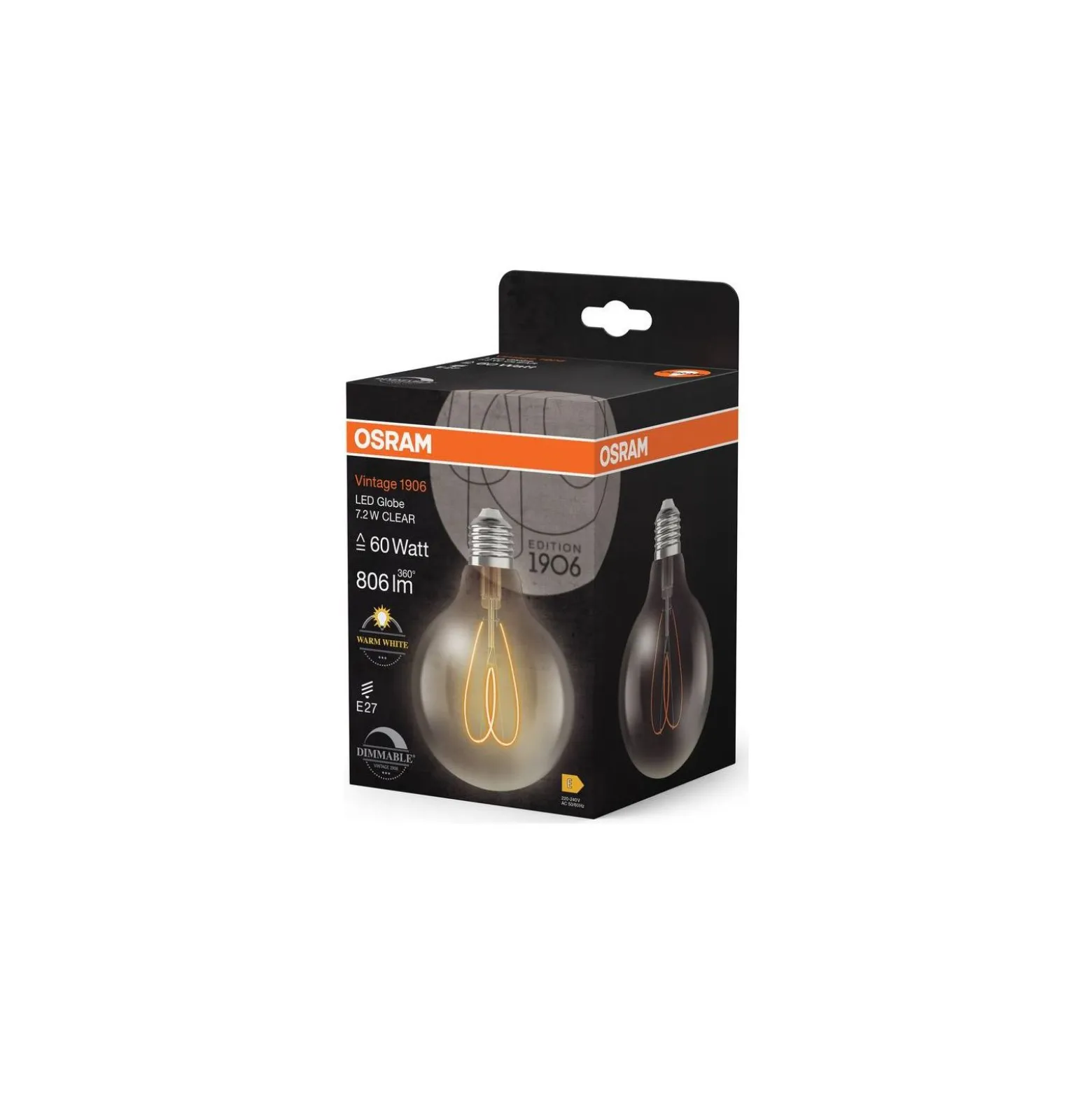 Osram Vintage 1906 LED E27 Globe Filament Klar 7.2W 806lm - 927 Extra Varm Vit | Bästa Färgåtergivning - Dimbar - Ersättare 60W