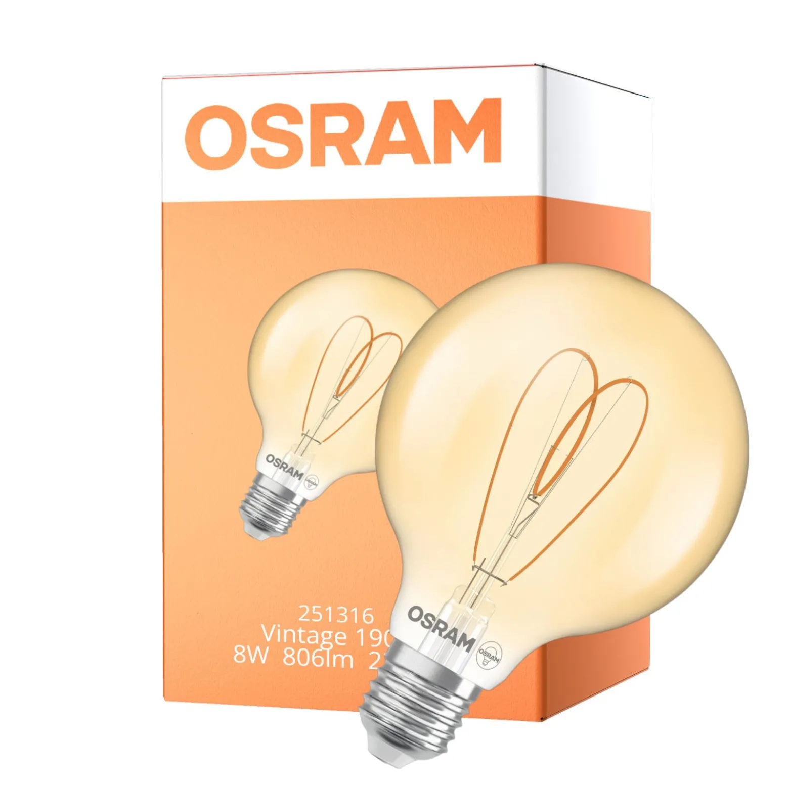 Osram Vintage 1906 LED E27 Globe Filament Guld 8W 806lm - 922 Extra Varm Vit | Bästa Färgåtergivning - Dimbar - Ersättare 60W
