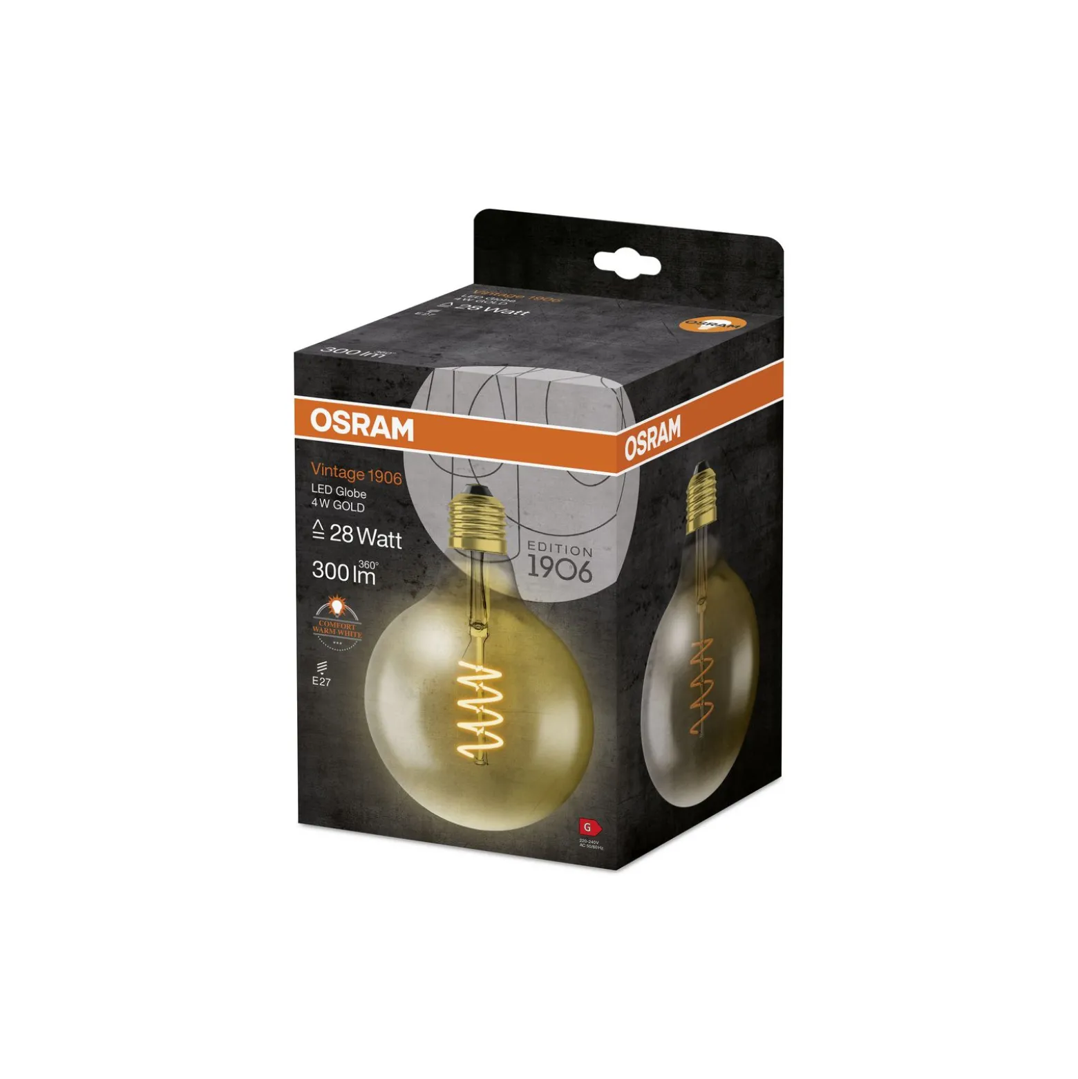 Osram Vintage 1906 LED E27 Globe Filament Guld 125mm 5W 250lm - 820 Extra Varm Vit | Ersättare 25W