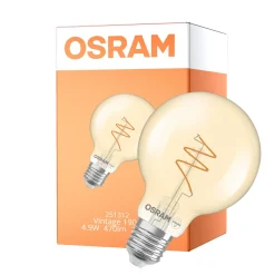 Osram Vintage 1906 LED E27 Globe Filament Twist Guld 4.9W 470lm - 927 Extra Varm Vit | Bästa Färgåtergivning - Dimbar - Ersättare 40W