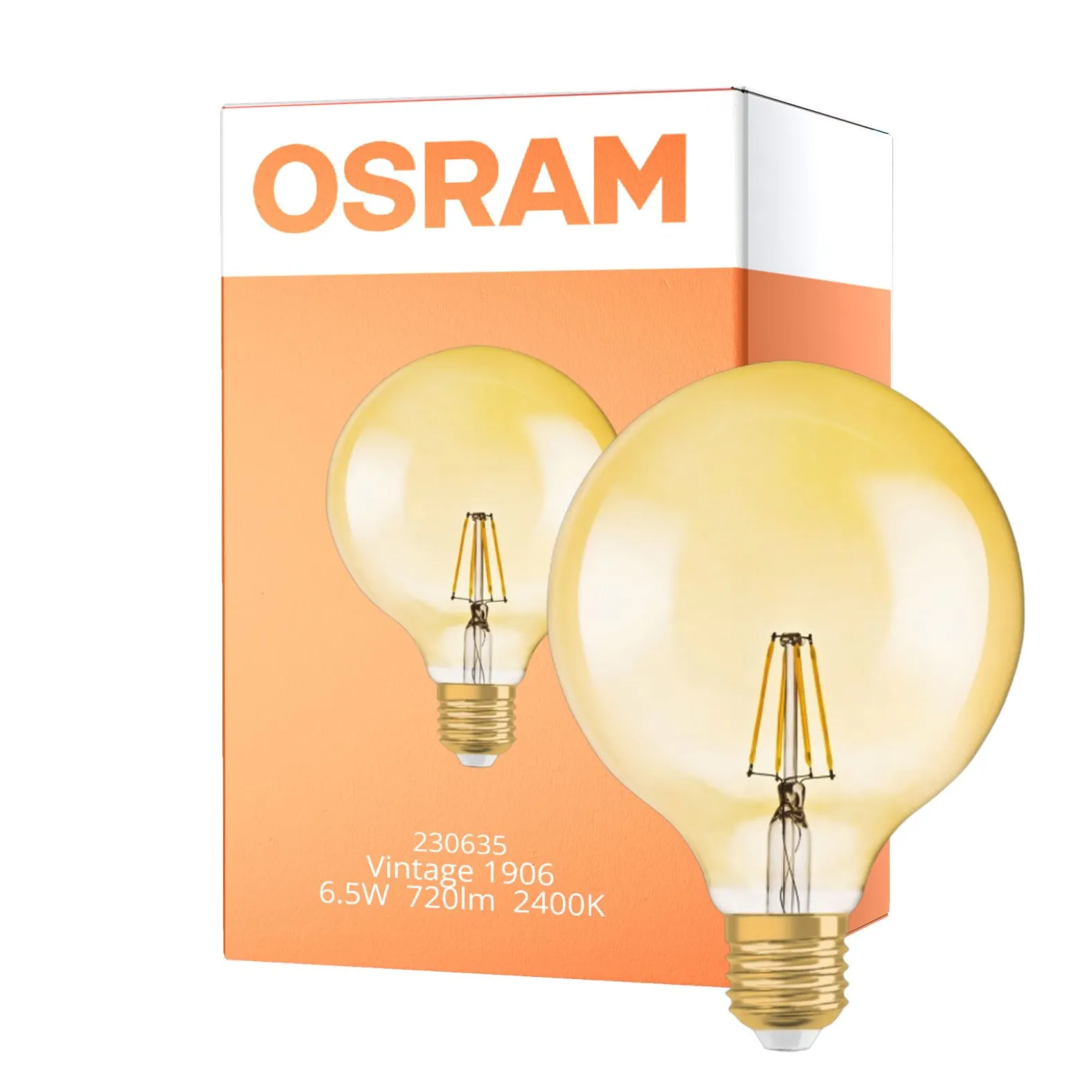 Osram Vintage 1906 LED E27 Globe Filament Guld 125mm 7W 650lm - 824 Extra Varm Vit | Ersättare 40W