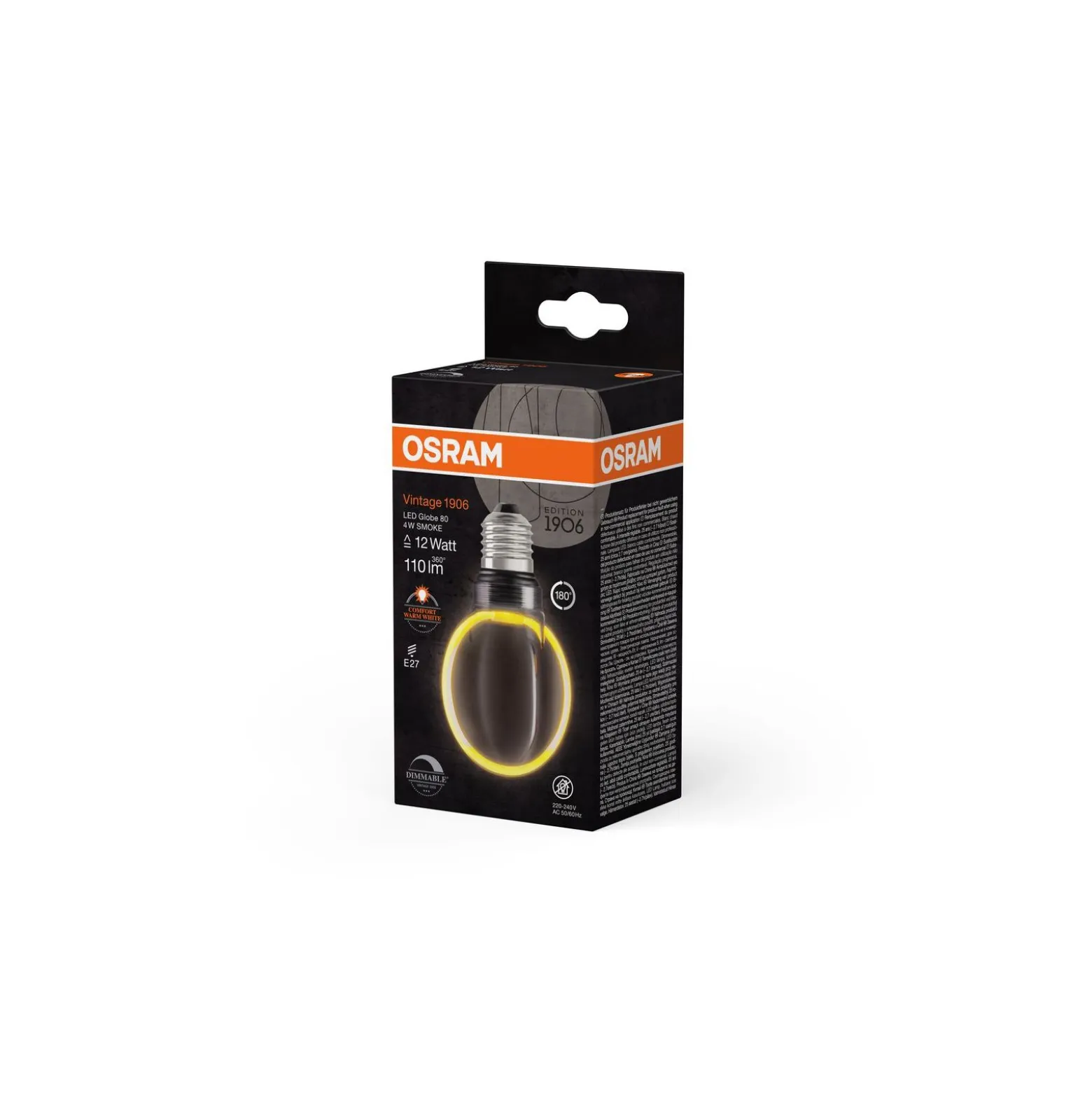 Osram Vintage 1906 LED E27 Globe Filament Smoke 80mm 4W 110lm - 818 Extra Varm Vit | Dimbar - Ersättare 12W