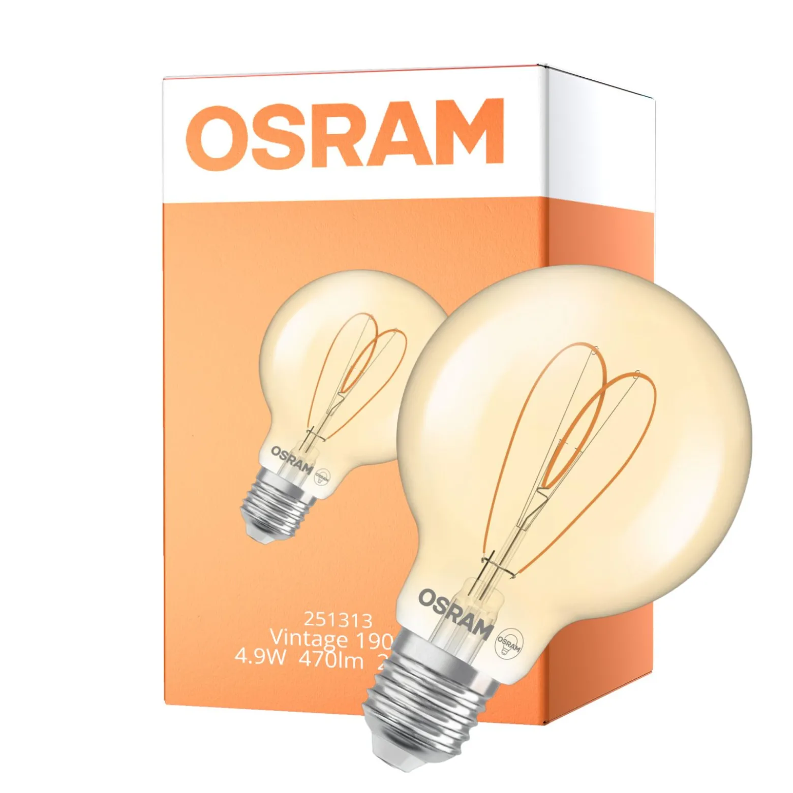 Osram Vintage 1906 LED E27 Globe Filament Guld 4.9W 470lm - 927 Extra Varm Vit | Bästa Färgåtergivning - Dimbar - Ersättare 40W