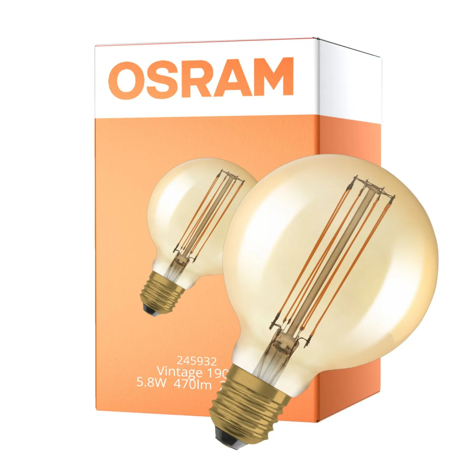 Osram Vintage 1906 LED E27 Globe Filament Guld 95mm 5.8W 470lm - 822 Extra Varm Vit | Dimbar