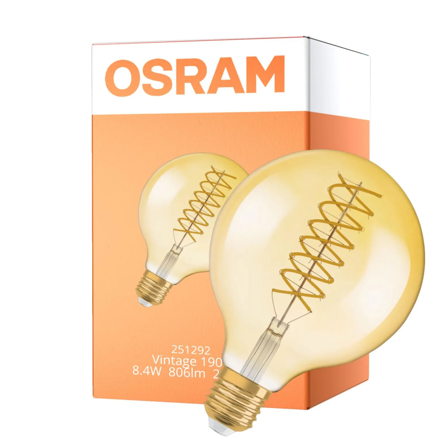 Osram Vintage 1906 LED E27 Globe Filament Guld 8.4W 806lm - 824 Extra Varm Vit | Ersättare 60W - Dimbar