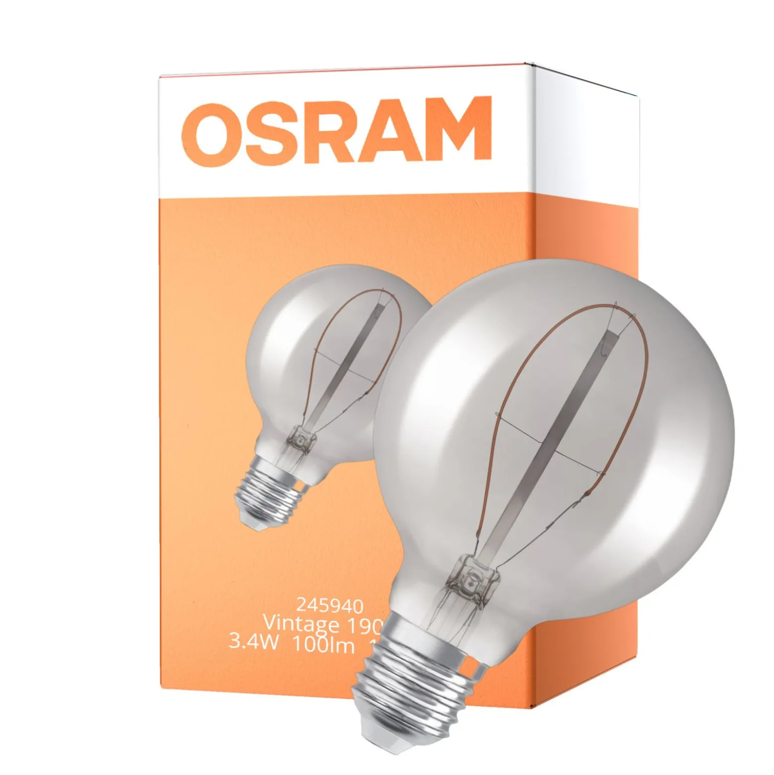 Osram Vintage 1906 LED E27 Globe Filament Smokey 95mm 3.4W 100lm - 818 Extra Warm White