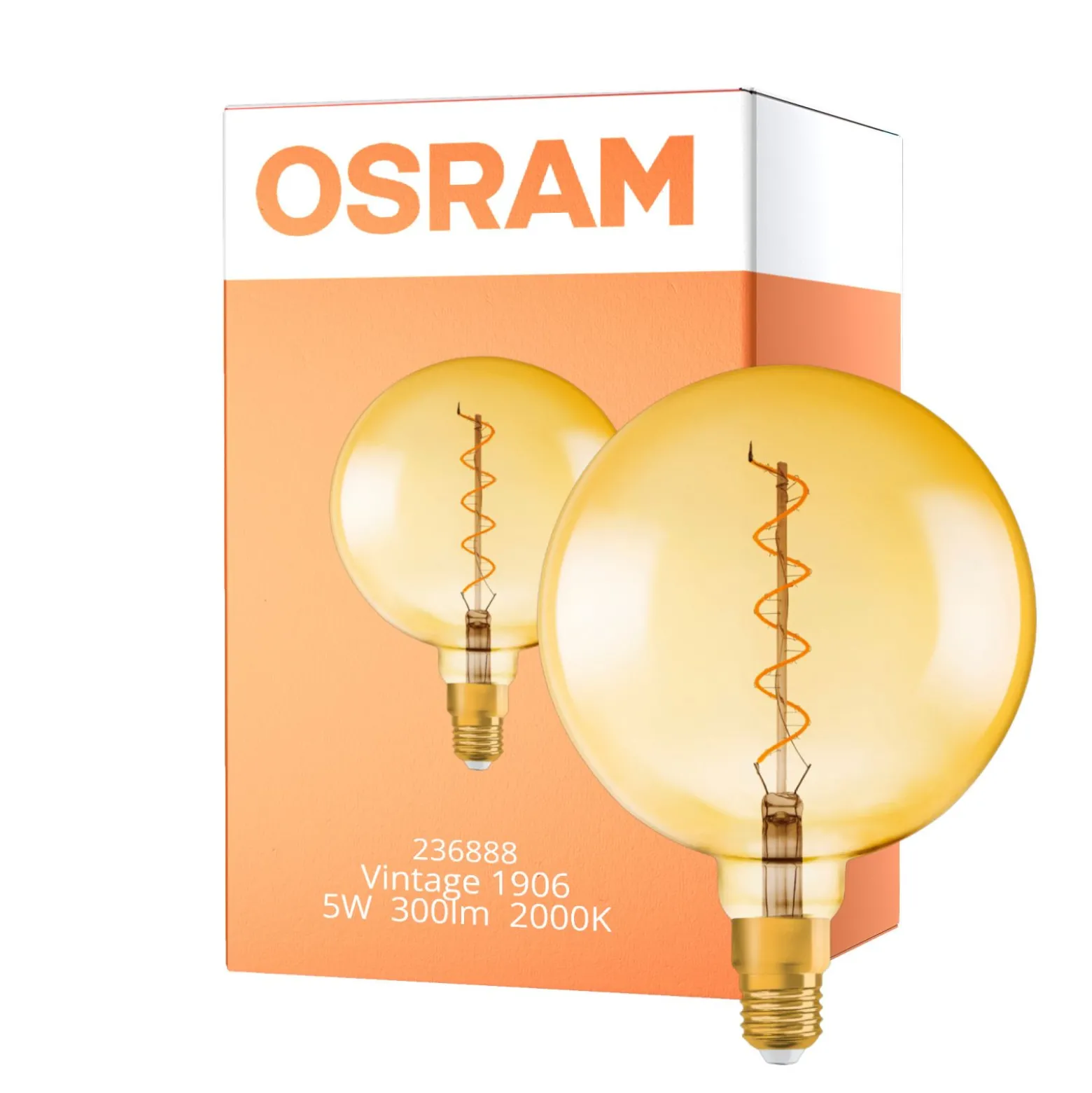 Osram Vintage 1906 LED E27 Globe Filament Guld 200mm 5W 300lm - 820 Extra Varm Vit | Dimbar - Ersättare 40W