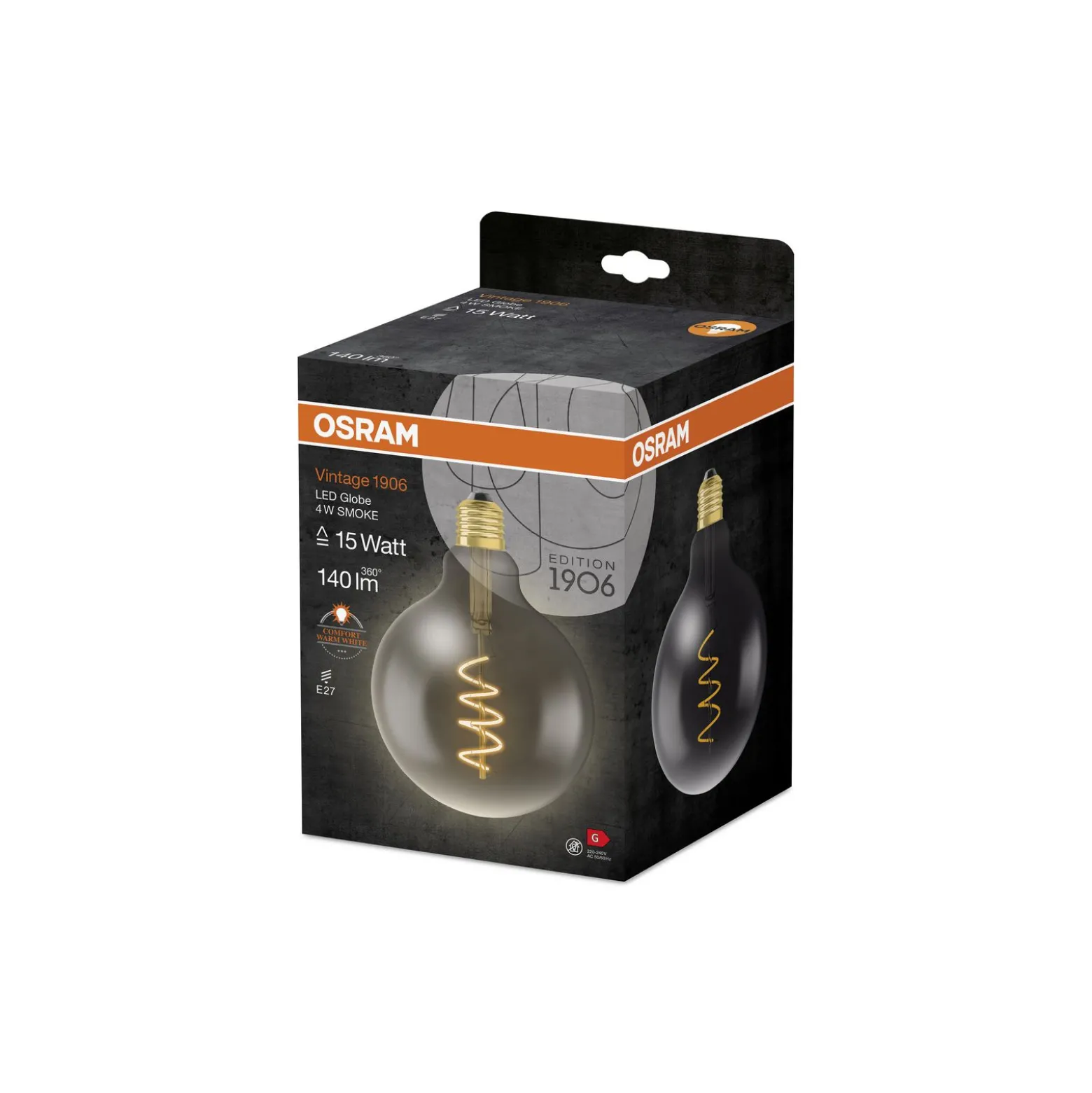 Osram Vintage 1906 LED E27 Globe Filament Smoke 125mm 5W 140lm - 818 Extra Varm Vit | Ersättare 15W