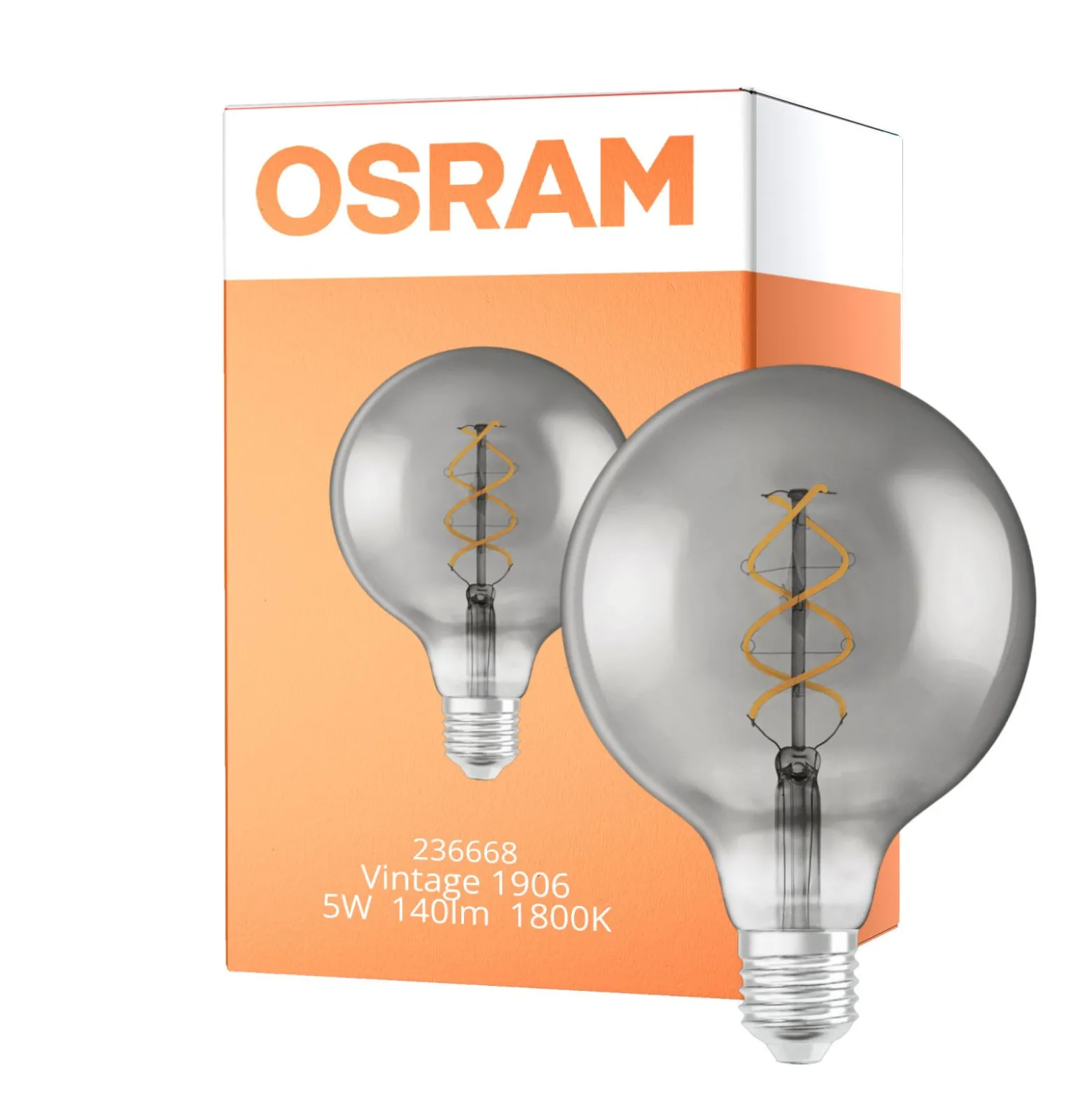 Osram Vintage 1906 LED E27 Globe Filament Smoke 125mm 5W 140lm - 818 Extra Varm Vit | Ersättare 15W