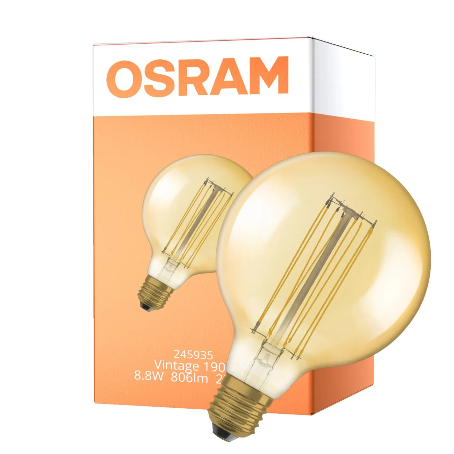Osram Vintage 1906 LED E27 Globe Filament Gold 125mm 8.8W 806lm - 822 Extra Warm White | Dimmable