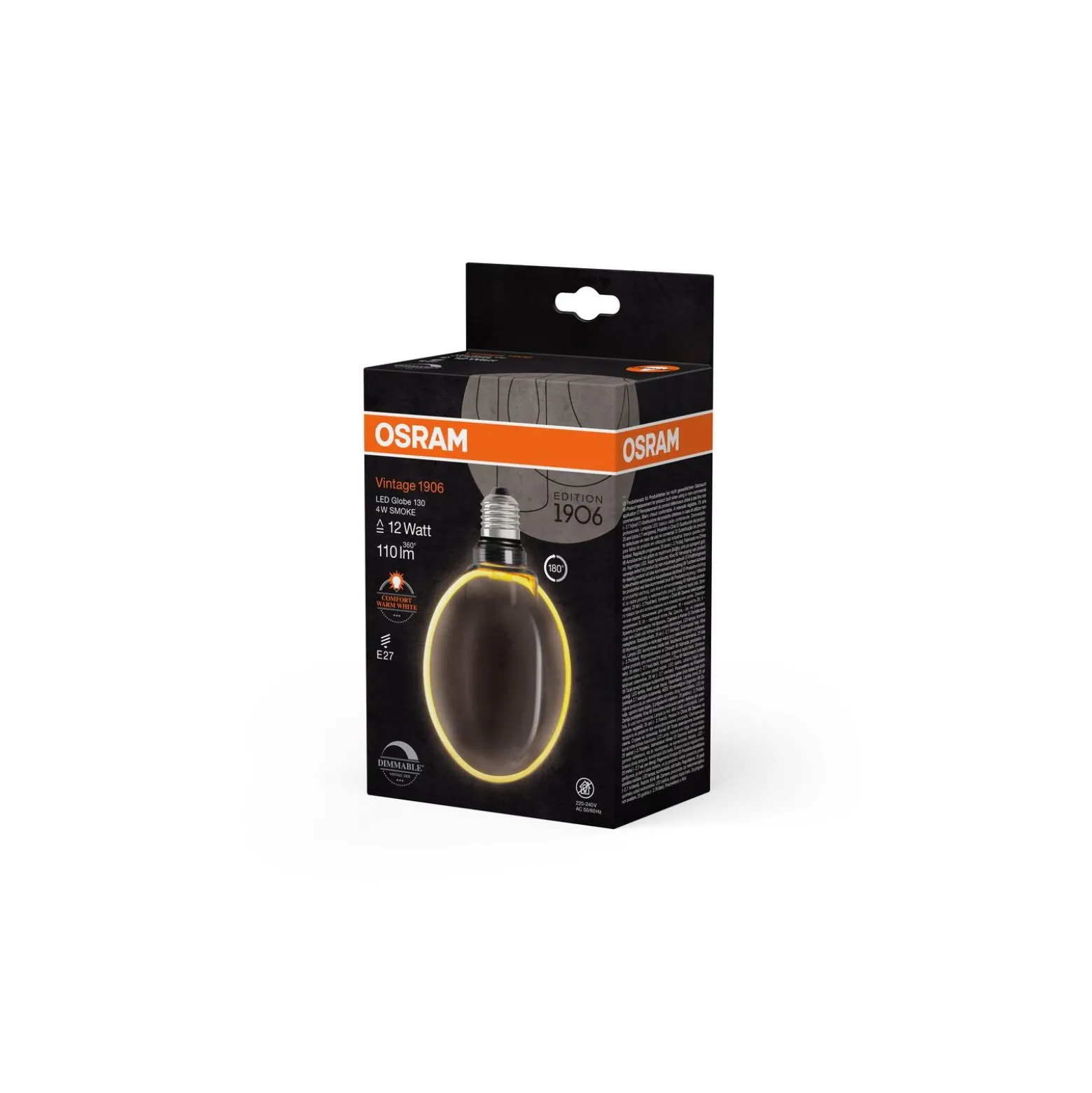 Osram Vintage 1906 LED E27 Globe Filament Smoke 130mm 4W 110lm - 818 Extra Varm Vit | Dimbar - Ersättare 12W