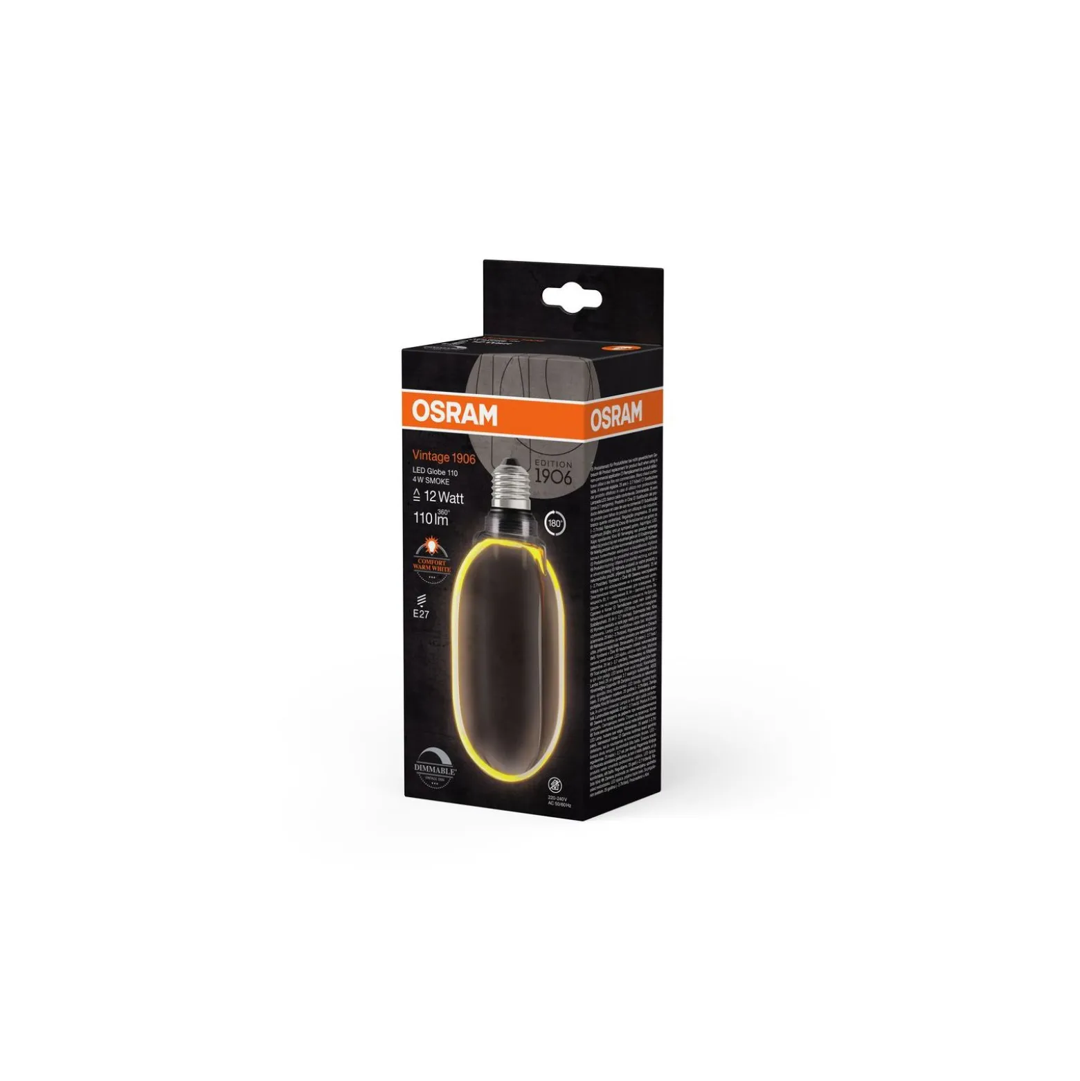 Osram Vintage 1906 LED E27 Globe Filament Smoke 100mm 4W 110lm - 818 Extra Varm Vit | Dimbar - Ersättare 12W