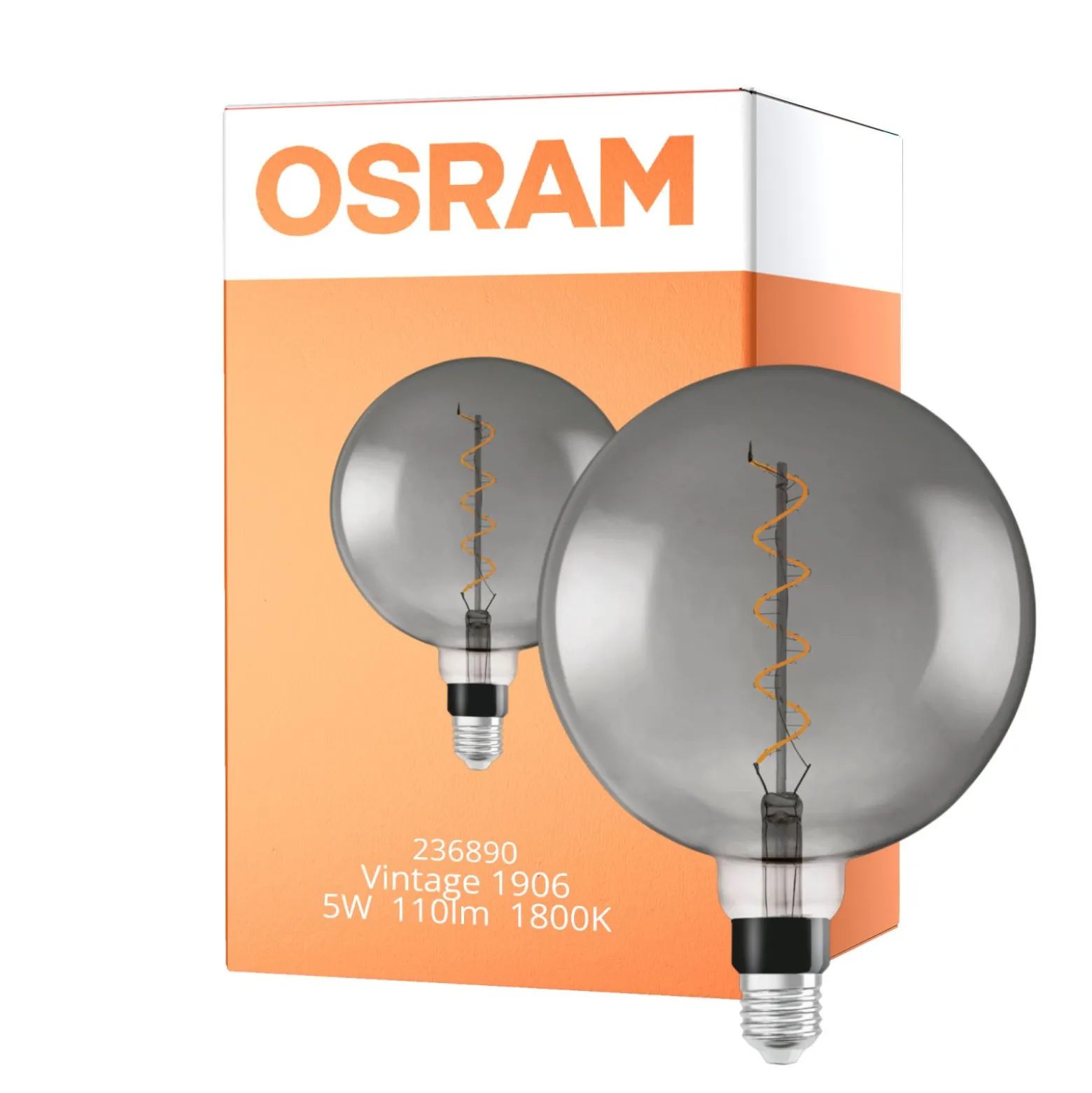 Osram Vintage 1906 LED E27 Globe Filament Smoke 200mm 5W 110lm - 818 Extra Varm Vit | Dimbar - Ersättare 25W