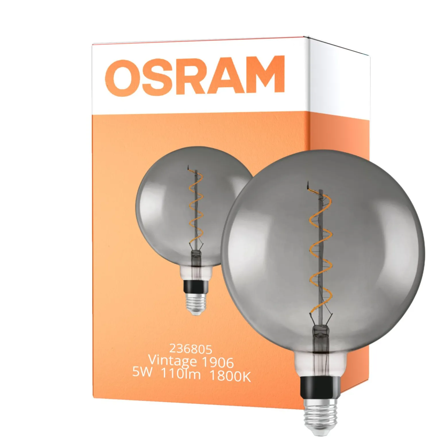 Osram Vintage 1906 LED E27 Globe Filament Smoke 200mm 5W 110lm - 818 Extra Varm Vit | Ersättare 25W