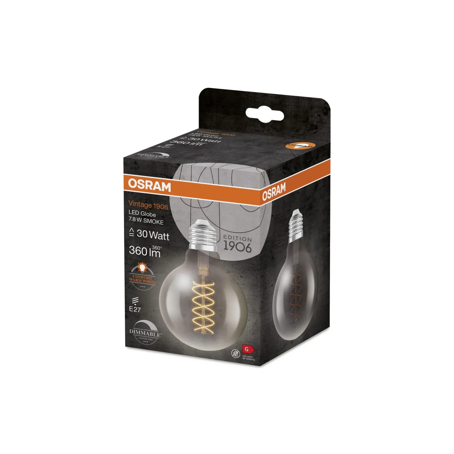 Osram Vintage 1906 LED E27 Globe Filament Smokey 95mm 7.8W 360lm - 818 Extra Warm White | Dimmable