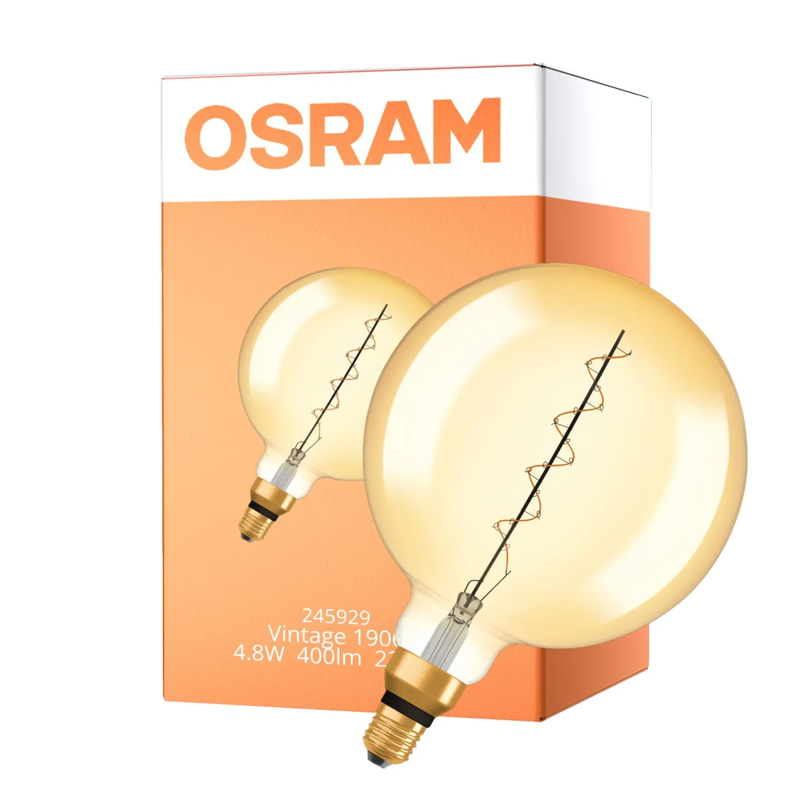 Osram Vintage 1906 LED E27 Globe Filament Gold 200mm 4.8W 400lm - 822 Extra Warm White | Dimmable
