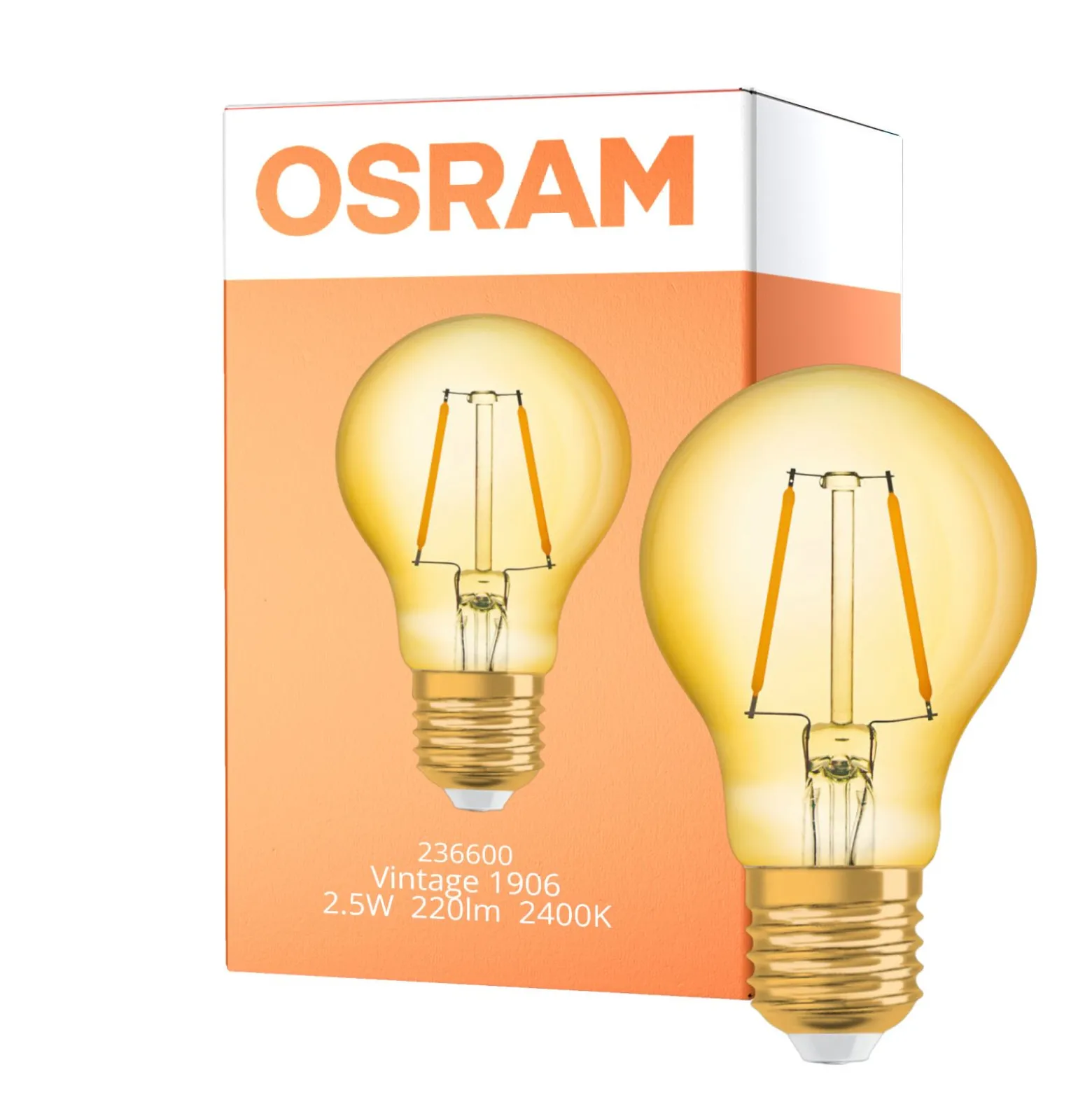 Osram Vintage 1906 LED E27 Päron Filament Guld 2.5W 220lm - 824 Extra Varm Vit | Ersättare 25W