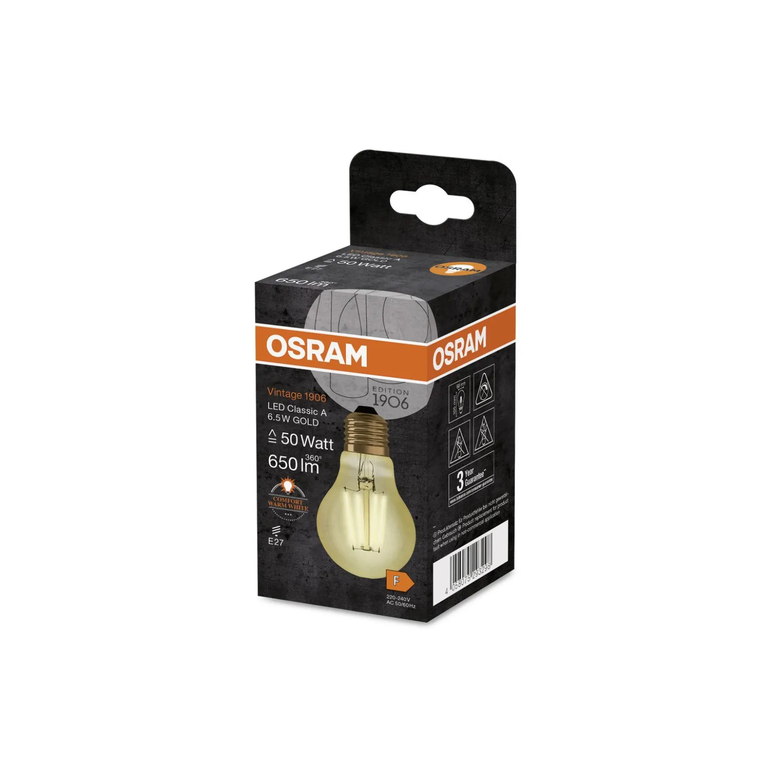 Osram Vintage 1906 LED E27 Päron Filament Guld 6.5W 725lm - 824 Extra Varm Vit | Ersättare 60W