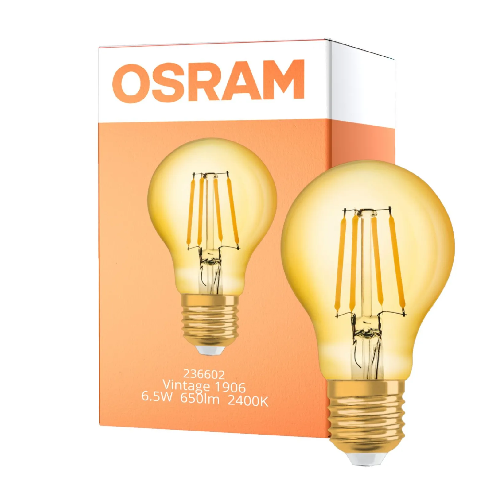 Osram Vintage 1906 LED E27 Päron Filament Guld 6.5W 725lm - 824 Extra Varm Vit | Ersättare 60W
