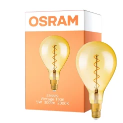 Osram Vintage 1906 LED E27 Päron Filament Guld 160mm 5W 300lm - 820 Extra Varm Vit | Dimbar - Ersättare 40W