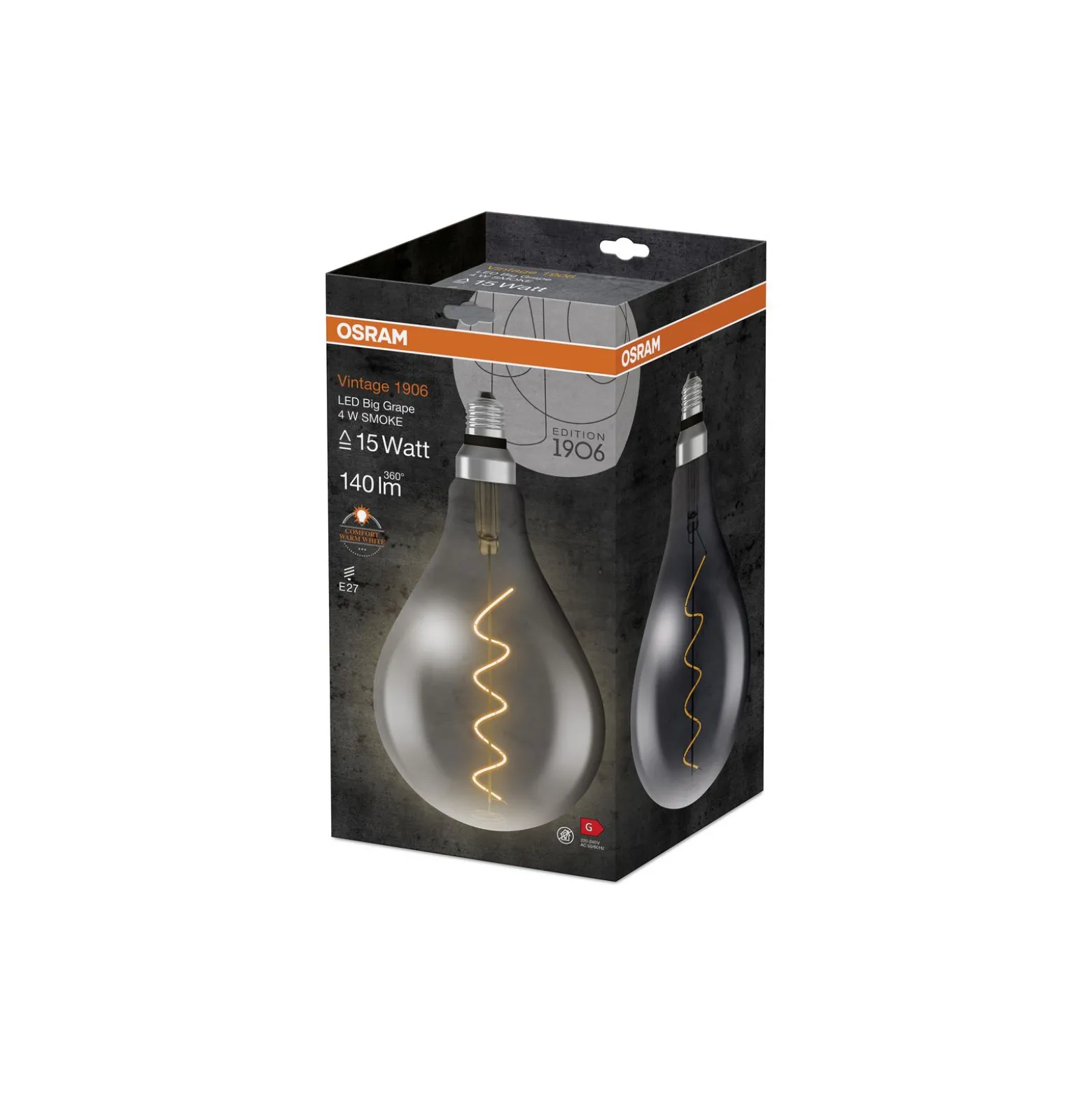 Osram Vintage 1906 LED E27 Päron Filament Smoke 5W 110lm - 818 Extra Varm Vit | Ersättare 15W