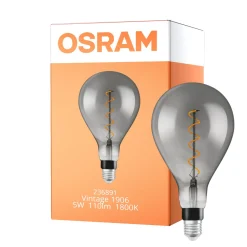 Osram Vintage 1906 LED E27 Päron Filament Smoke 160mm 5W 110lm - 818 Extra Varm Vit | Dimbar - Ersättare 25W