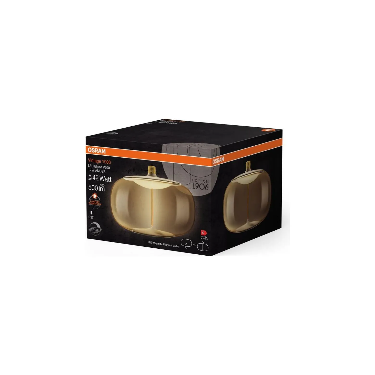Osram Vintage 1906 LED E27 Special Filament Smoke 12W 500lm - 818 Extra Varm Vit | Dimbar - Ersättare 40W
