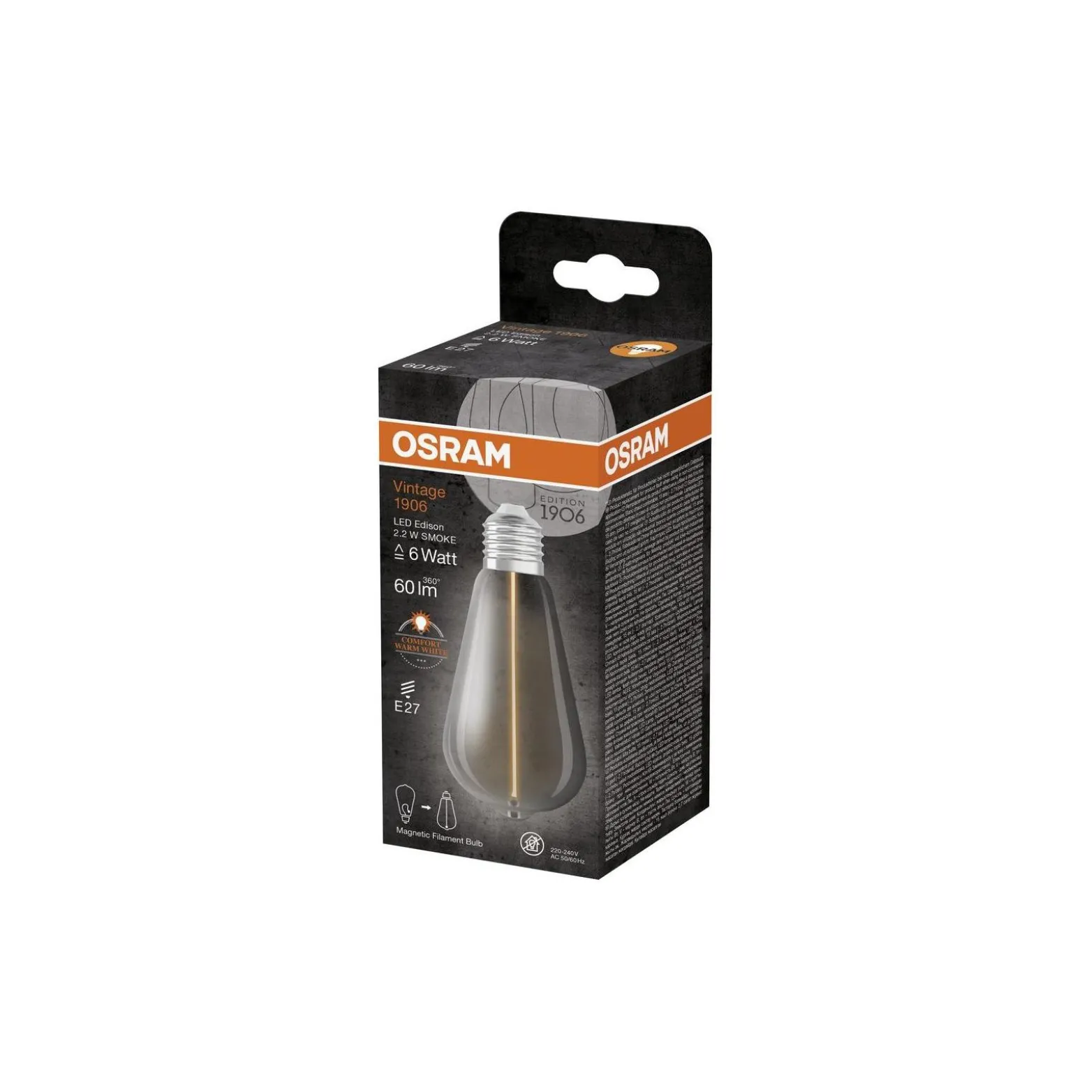 Osram Vintage 1906 LED E27 Special Filament Klar Edison 2.2W 60lm - 818 Extra Varm Vit | Ersättare 15W