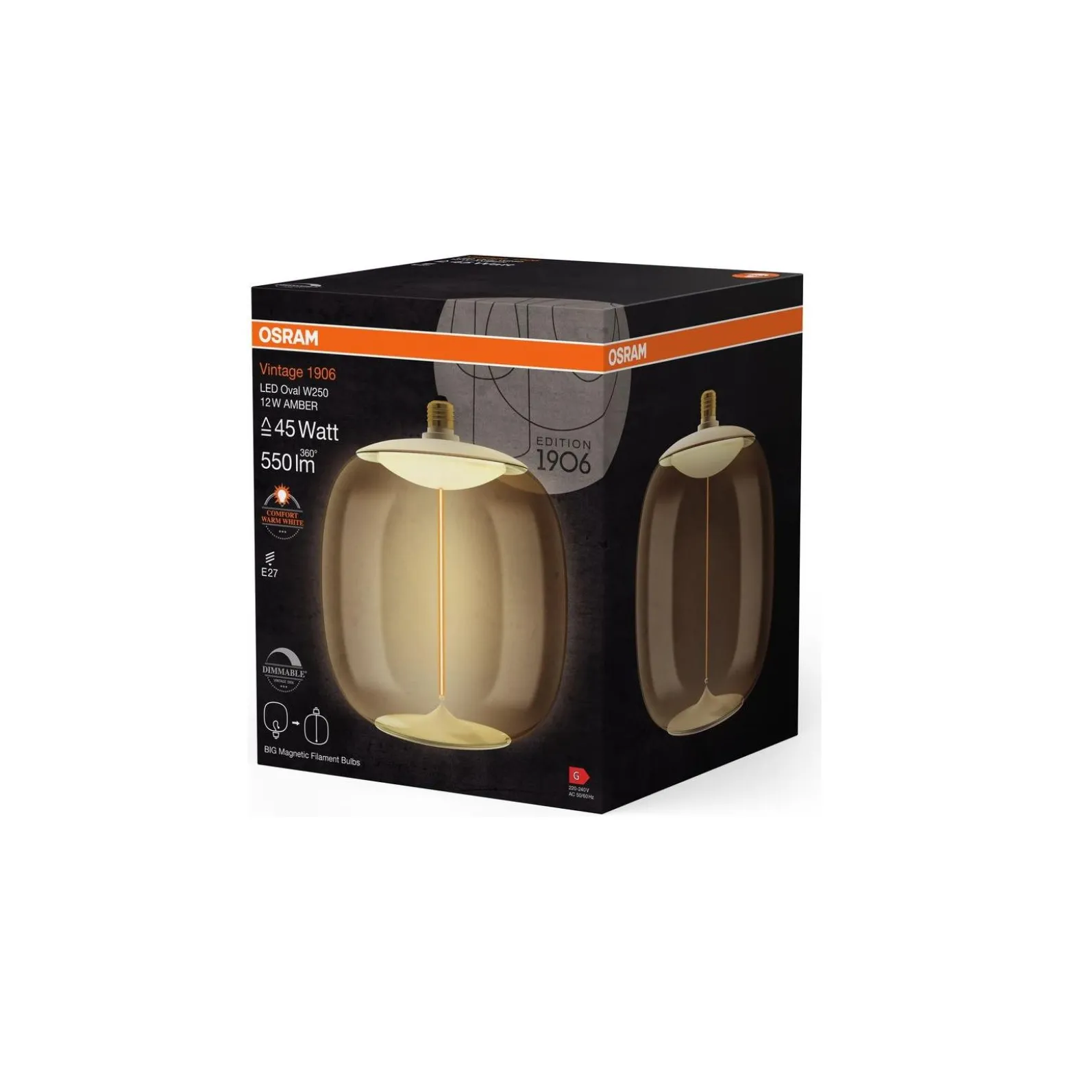 Osram Vintage 1906 LED E27 Special Filament Smoke 12W 550lm - 818 Extra Varm Vit | Dimbar - Ersättare 40W