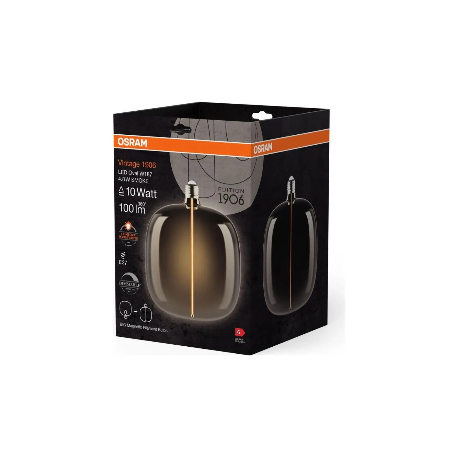 Osram Vintage 1906 LED E27 Special Filament Smoke Tall 4.8W 100lm - 818 Extra Varm Vit | Dimbar - Ersättare 15W
