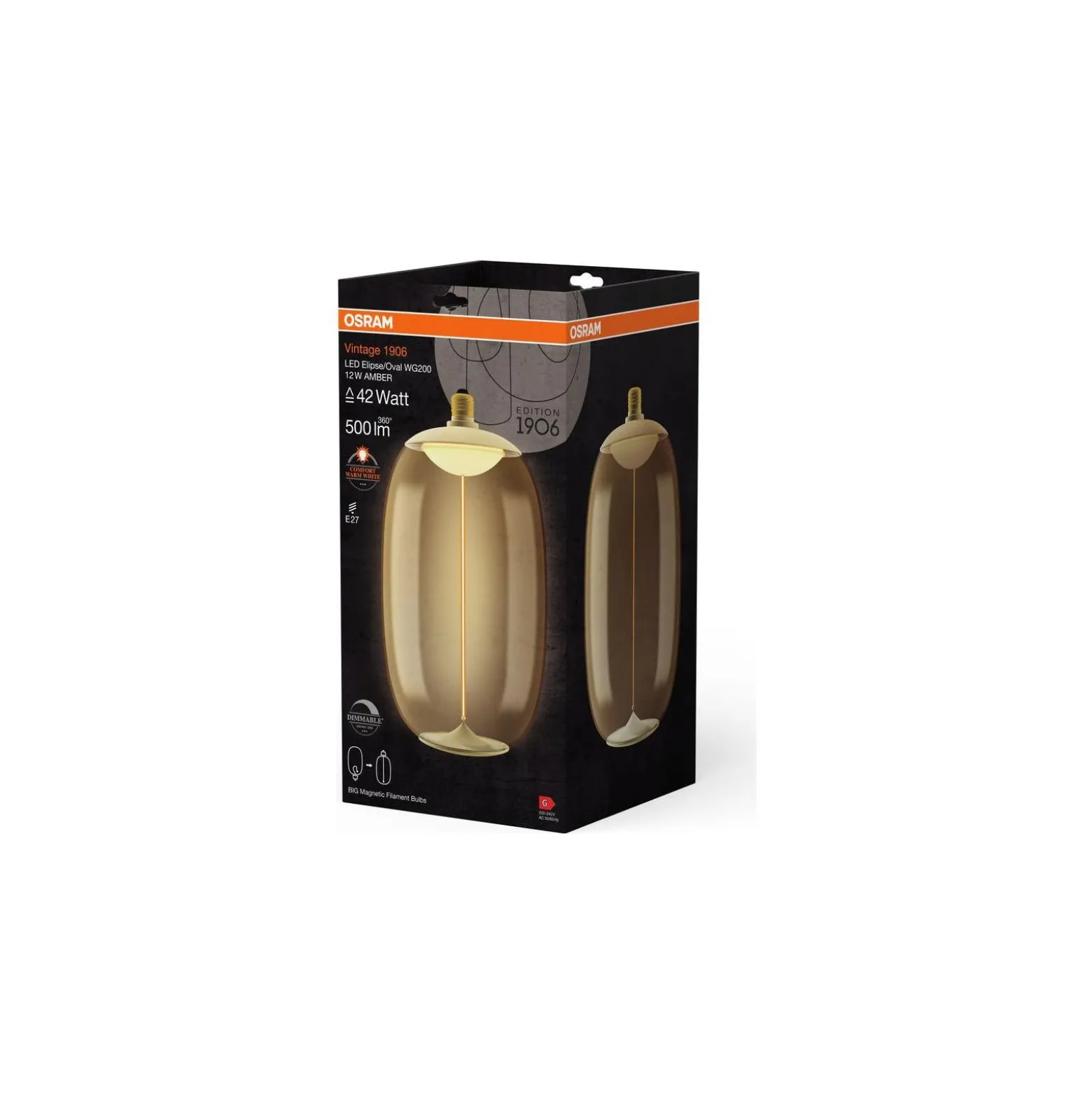 Osram Vintage 1906 LED E27 Special Filament Smoke Tall 12W 500lm - 818 Extra Varm Vit | Dimbar - Ersättare 40W