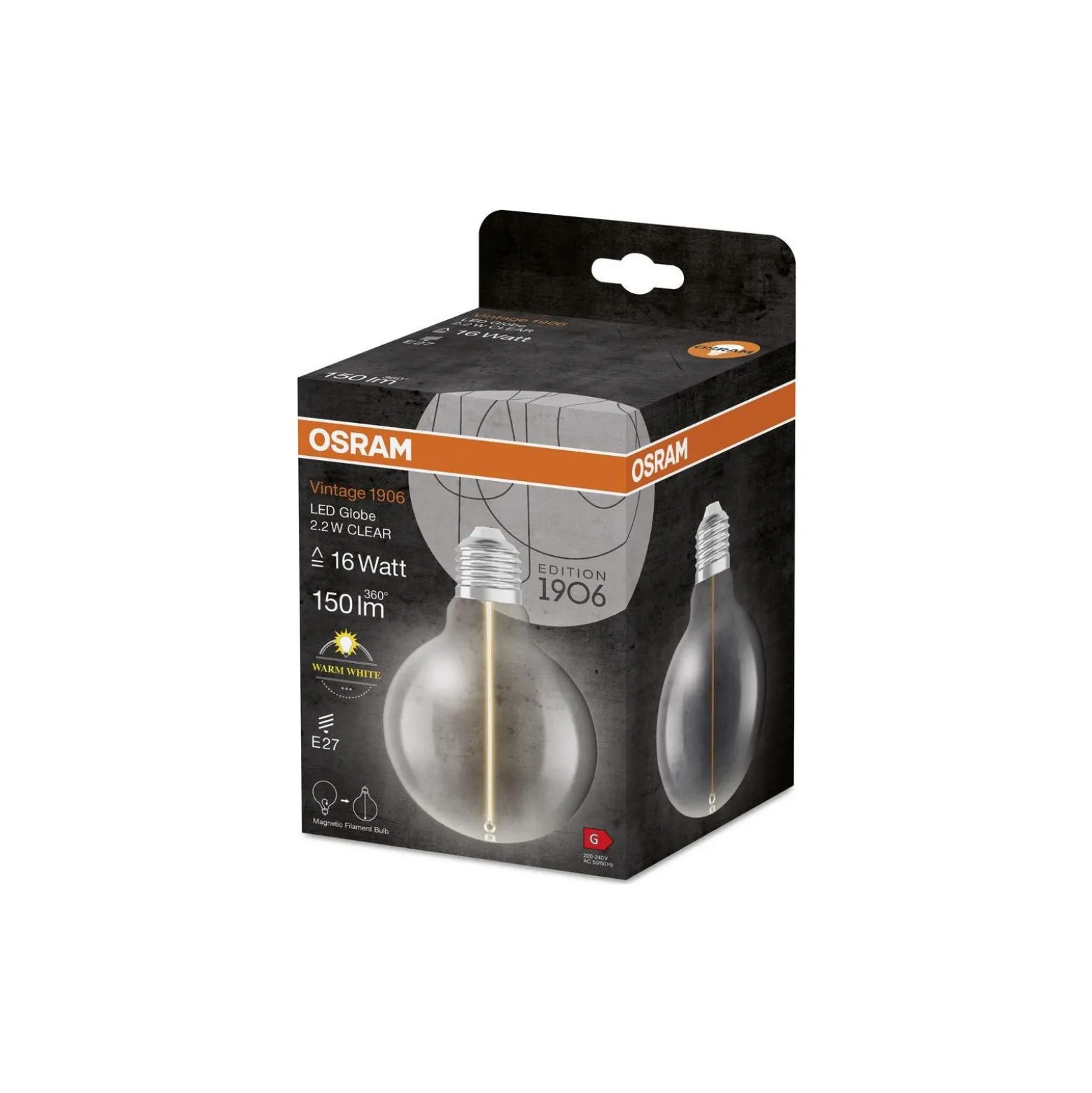 Osram Vintage 1906 LED E27 Special Filament Klar 2.2W Päron150lm - 827 Extra Varm Vit | Ersättare 15W