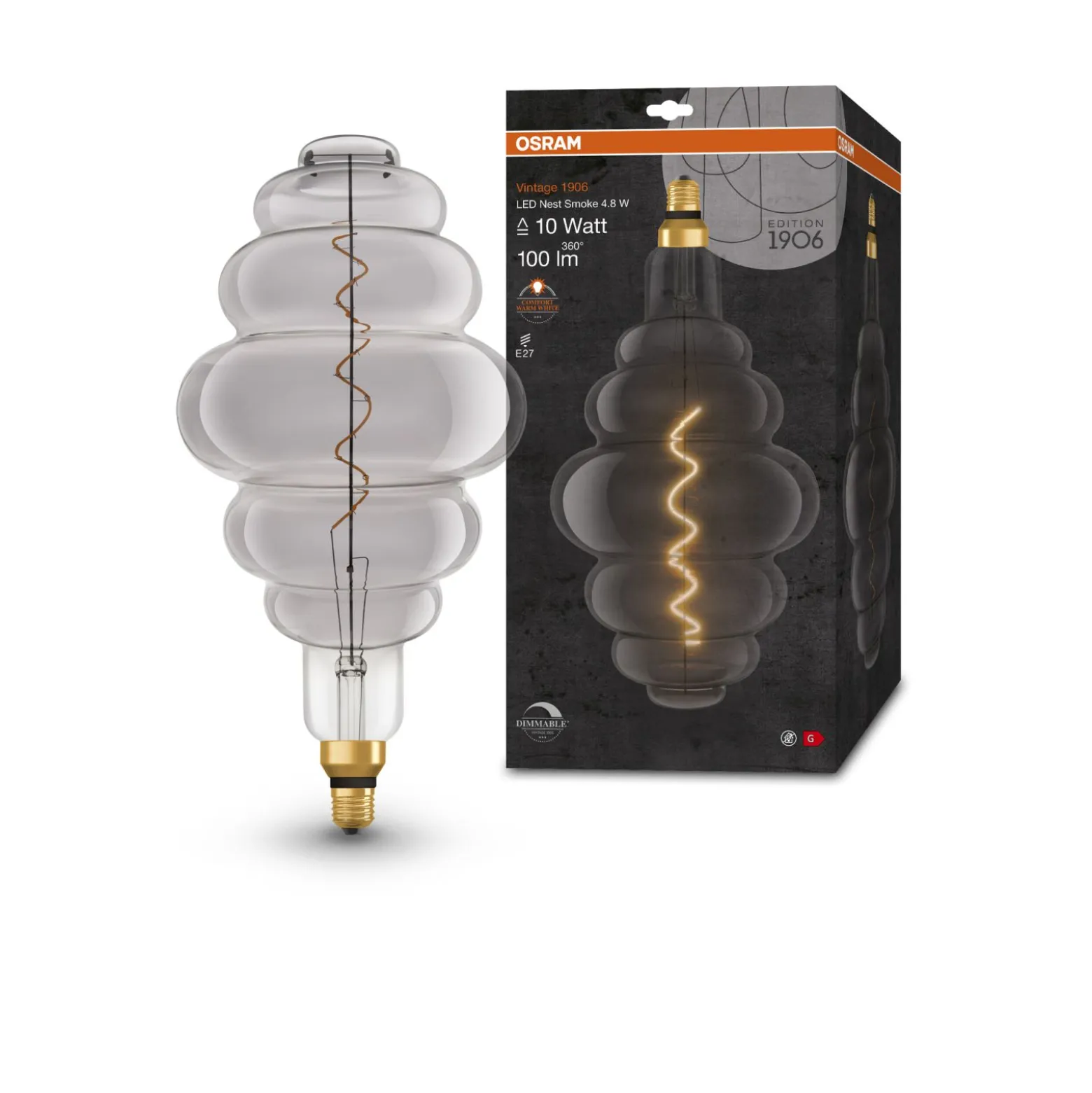 Osram Vintage 1906 LED E27 Special Filament Smokey 4.8W 100lm - 818 Extra Warm White | Dimmable