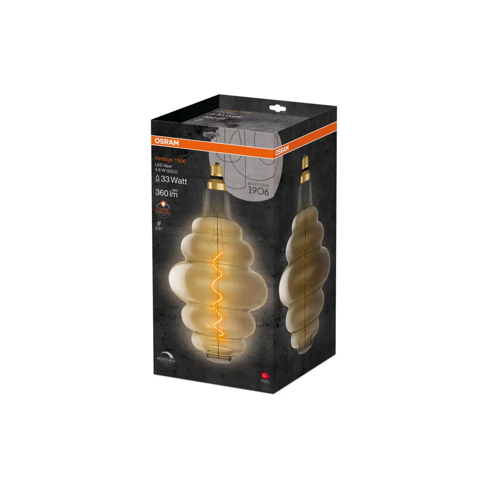 Osram Vintage 1906 LED E27 Special Filament Gold 4.8W 360lm - 822 Extra Warm White | Dimmable
